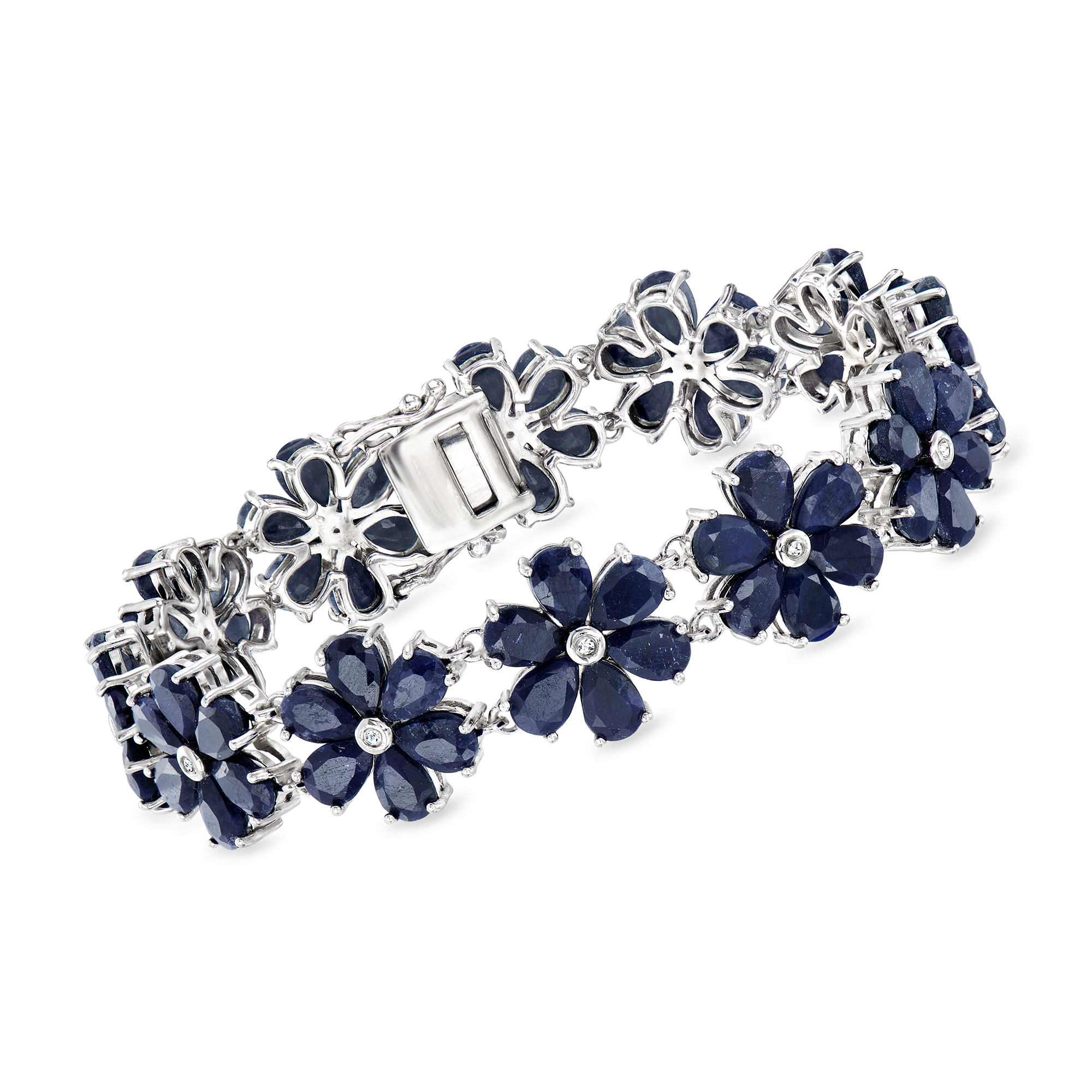 45.00 ct. t.w. Sapphire and .10 ct. t.w. Diamond Flower Bracelet