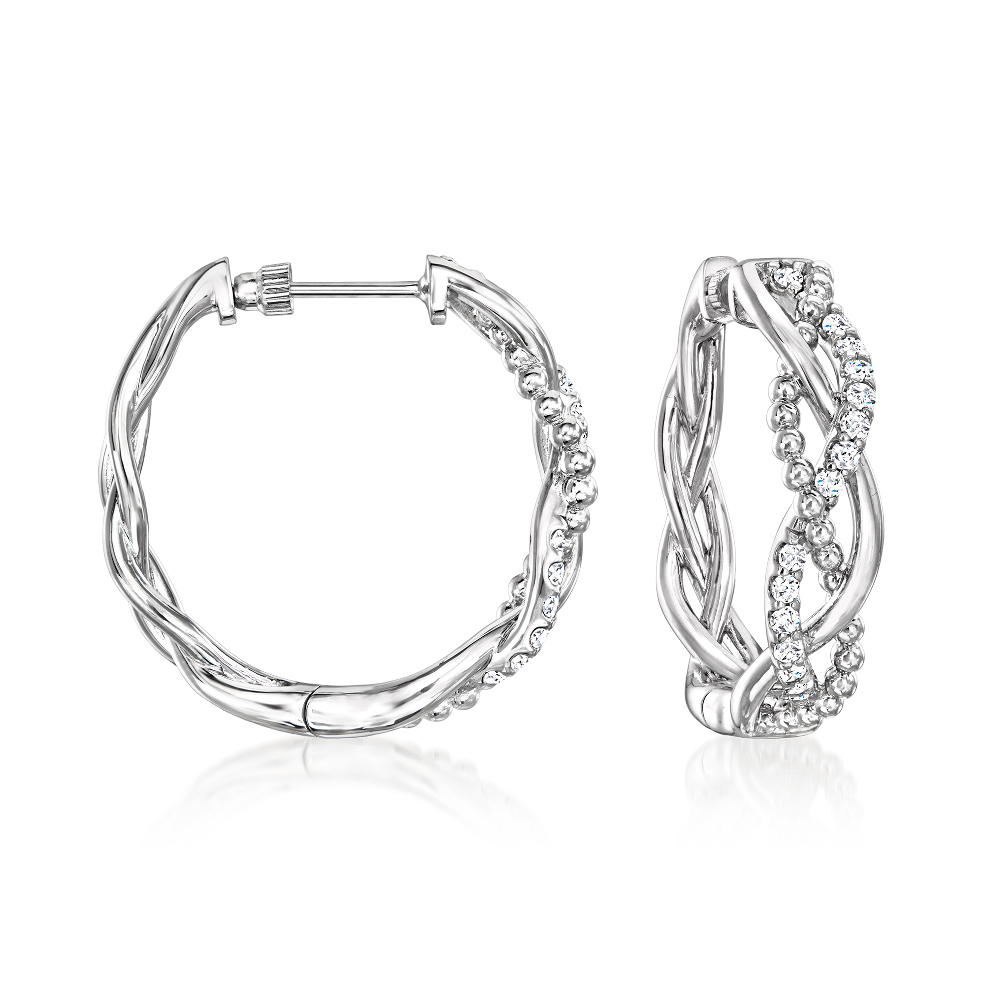 Gabriel Designs 100 ct tw White Sapphire Twisted Hoop Earrings in Sterling Silver 585$