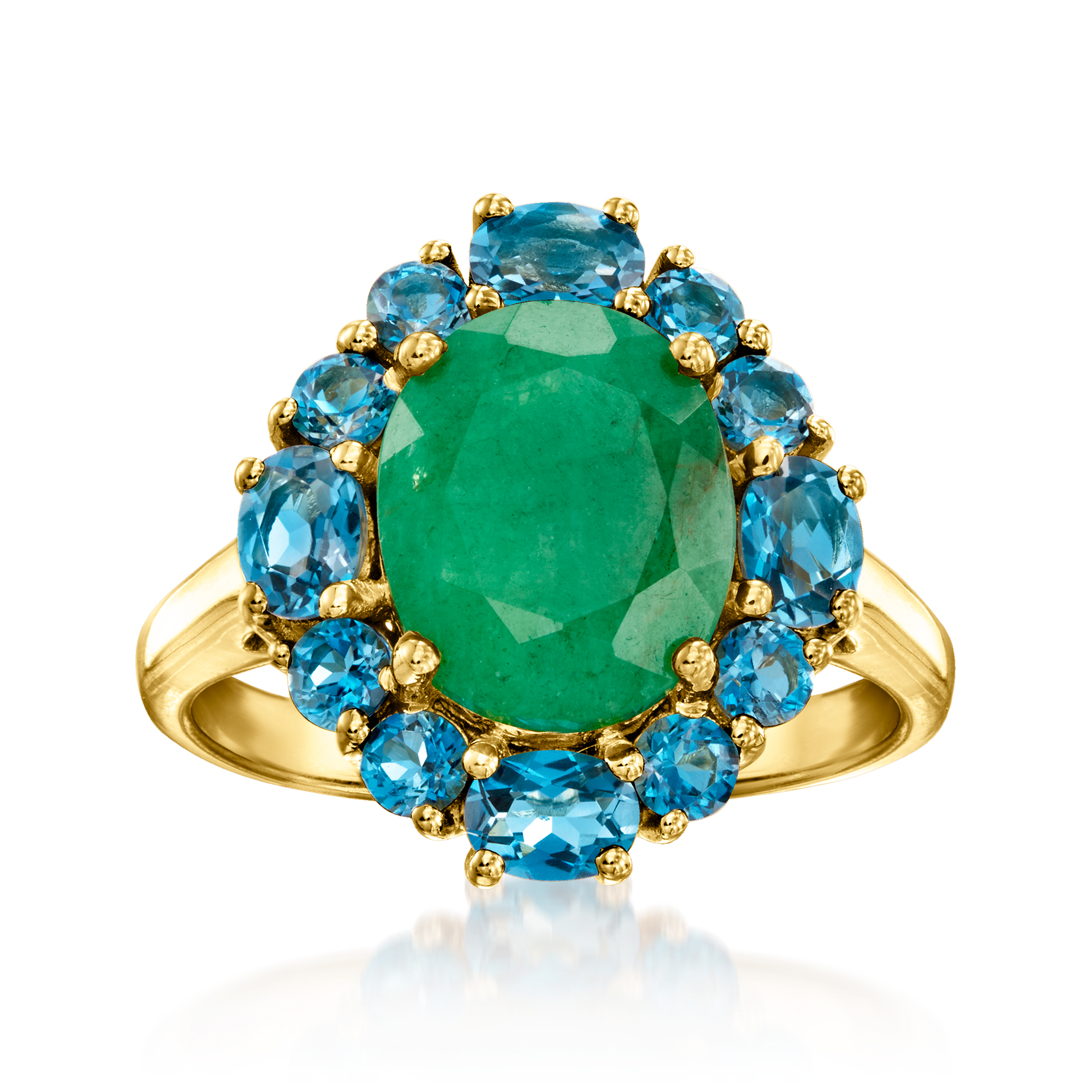 2.80 Carat Emerald and 1.40 ct. t.w. London Blue Topaz Ring in