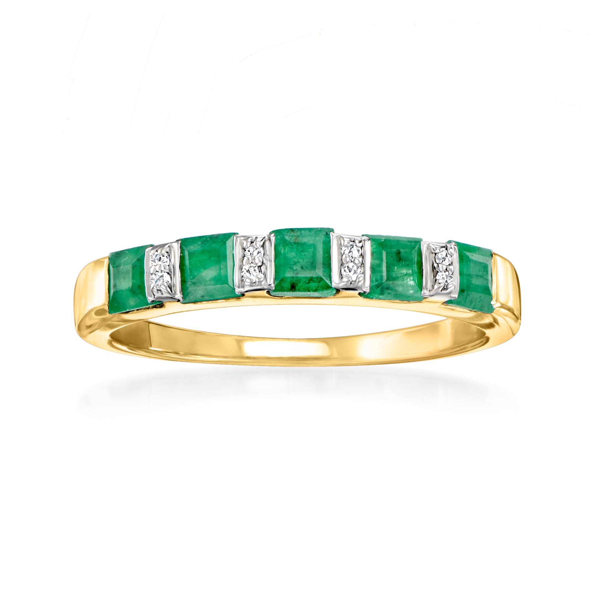 product photo of .70 ct. t.w. Emerald Ring with Diamonds in 18kt Gold Over Sterling