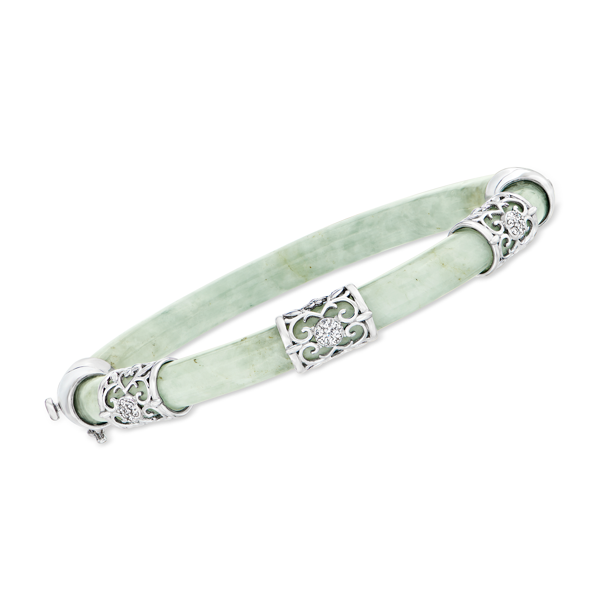 Jade Bangle Bracelet with .10 ct. t.w. Diamonds in Sterling Silver