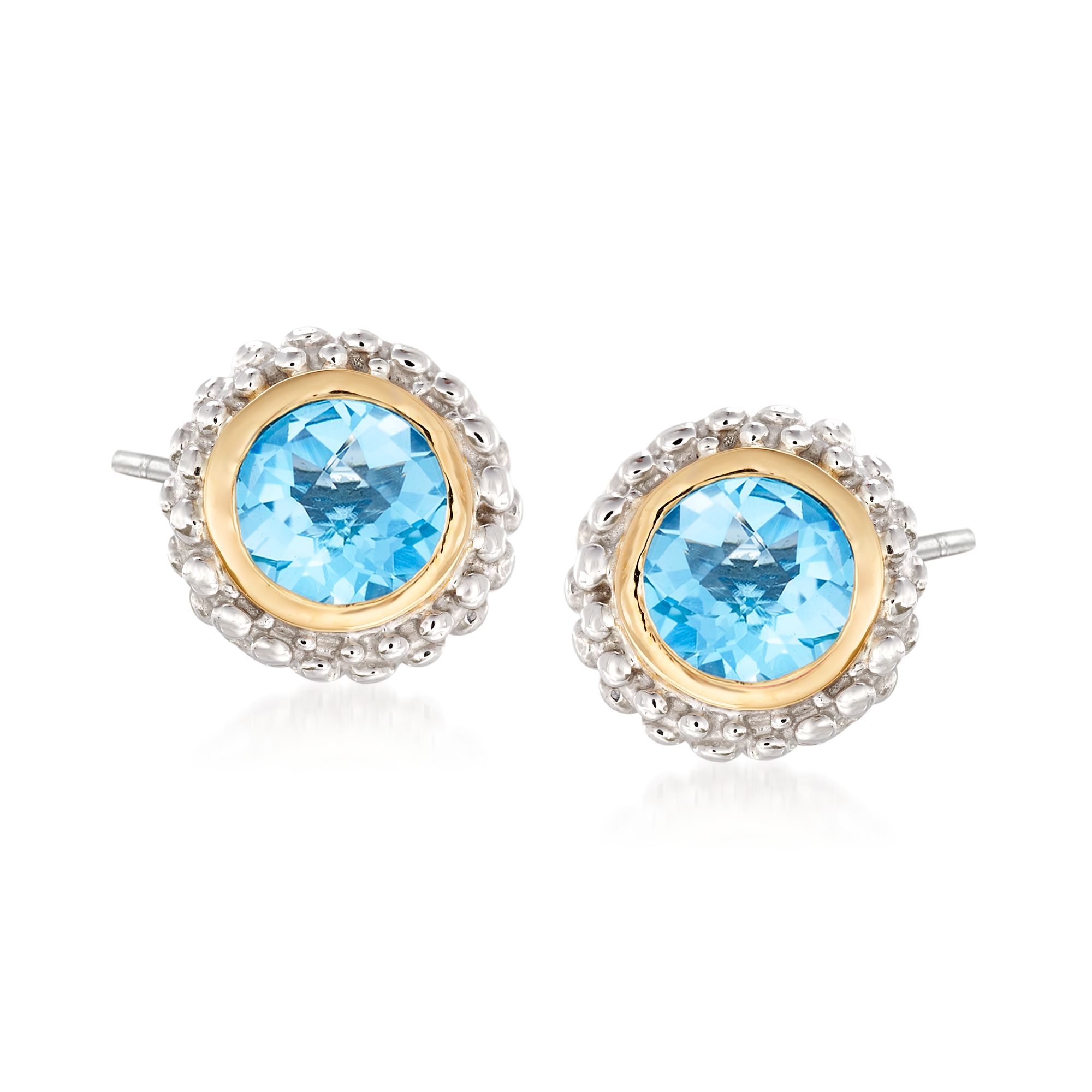 Phillip Gavriel Popcorn 98 ct tw Blue Topaz Stud Earrings in Sterling Silver with 18kt Yellow Gold 169$