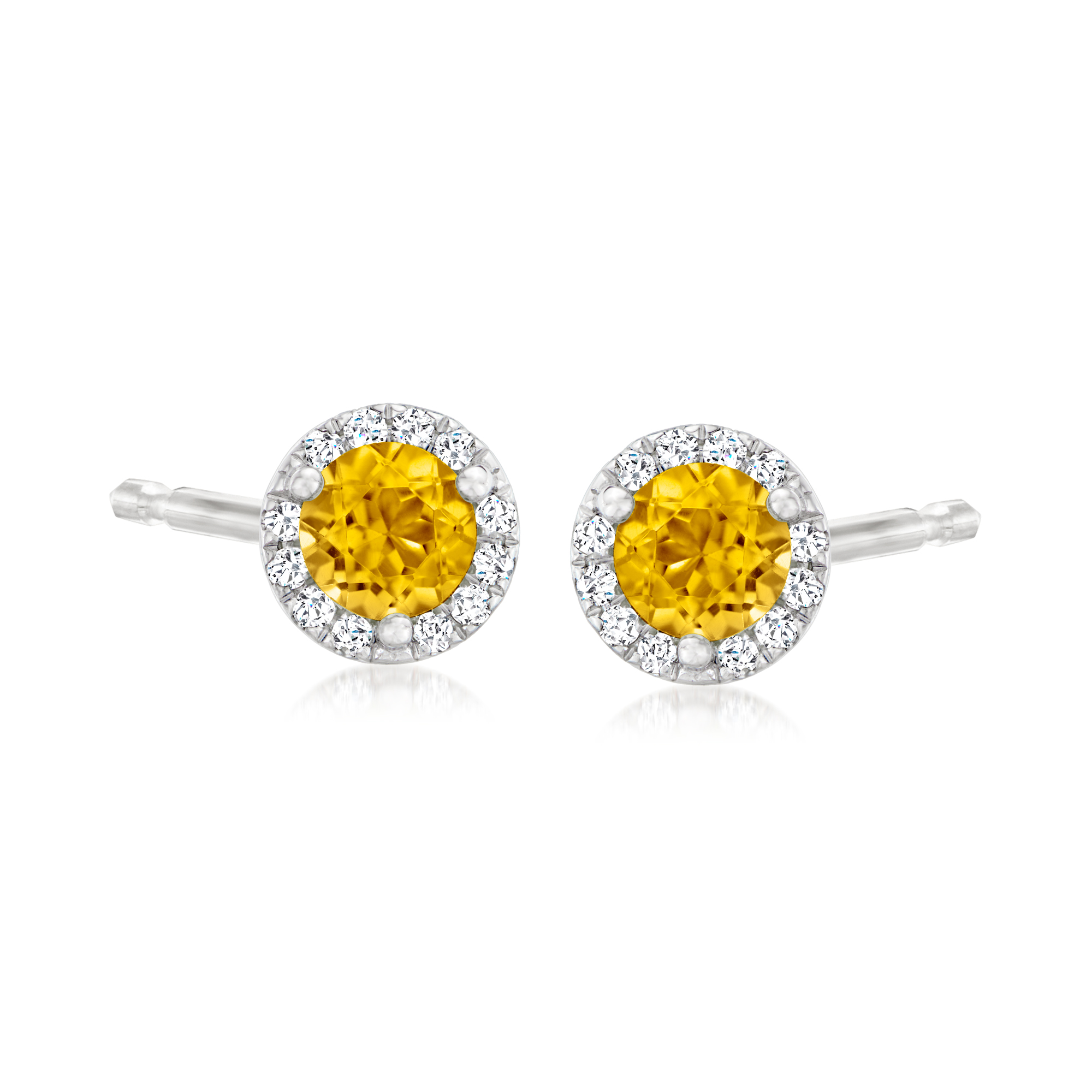 Gabriel Designs 46 ct tw Citrine Halo Earrings with Diamonds in 14kt White Gold 550$