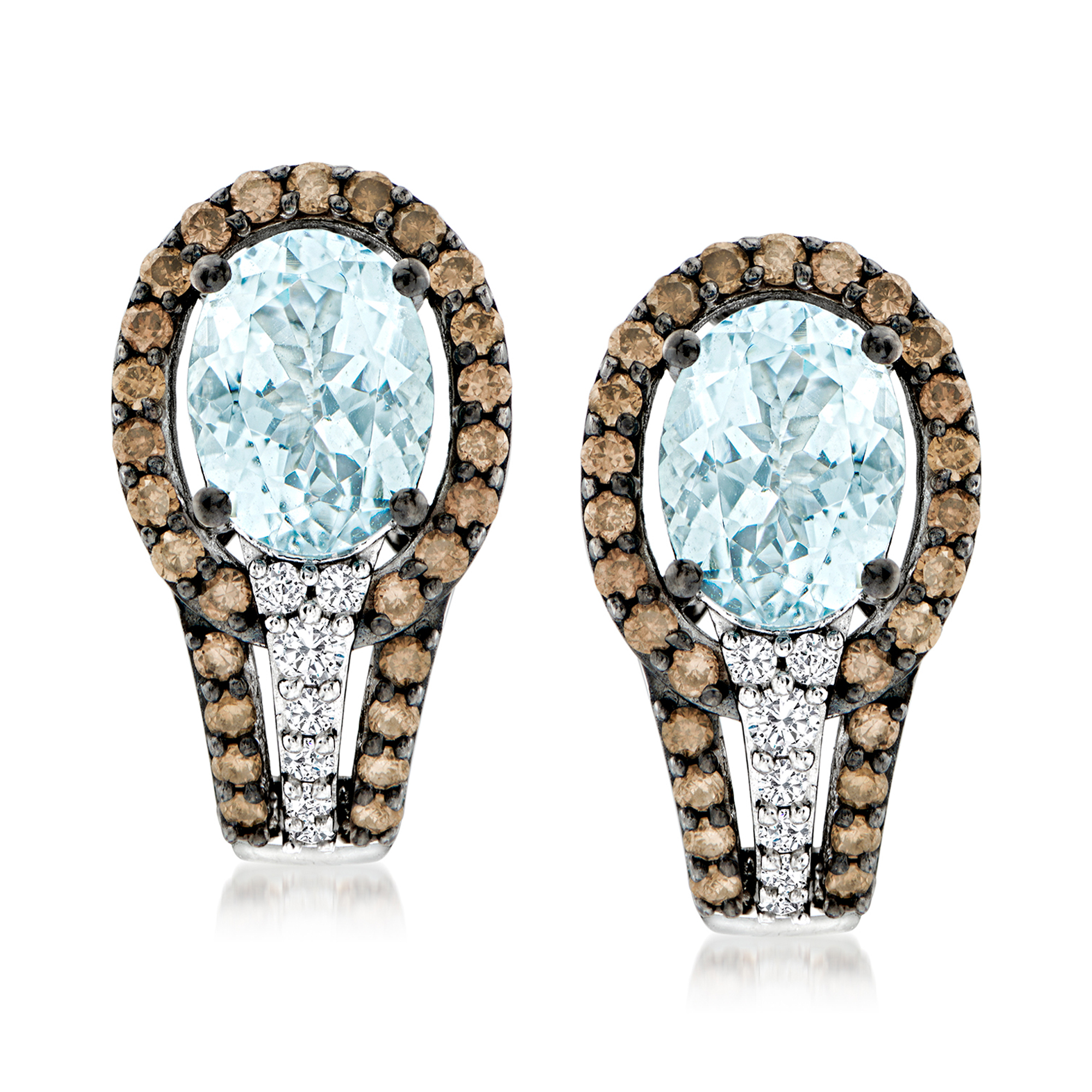 Le Vian 200 ct tw Sea Blue Aquamarine Drop Earrings with 65 ct tw Chocolate and Vanilla Diamonds in 14kt Vanilla Gold 3395$