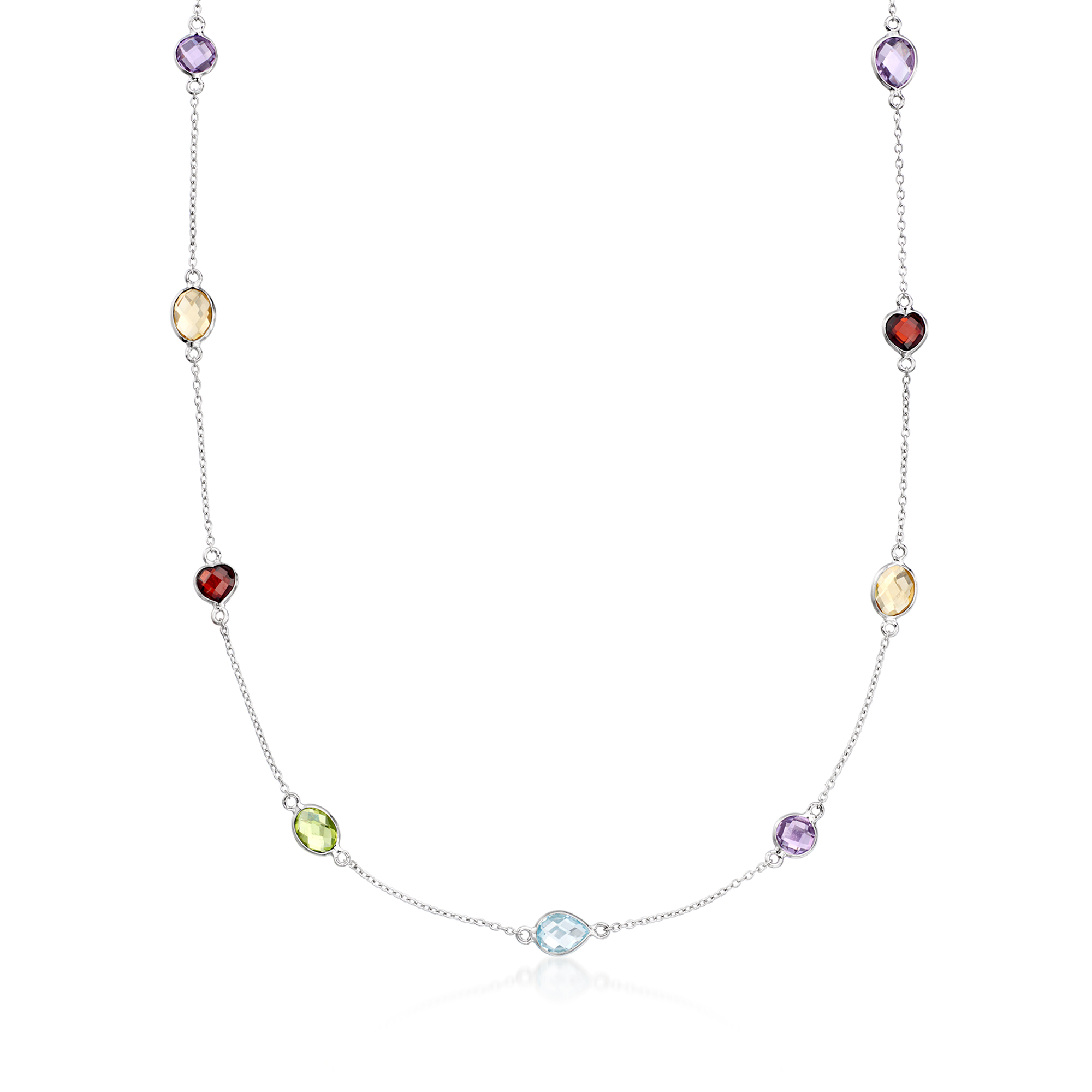 アクセサリー GEMSTONE NECKLACE (SILVER) 9.10 ct. t.w. Multi-Gemstone Station Necklace in Sterling Silver