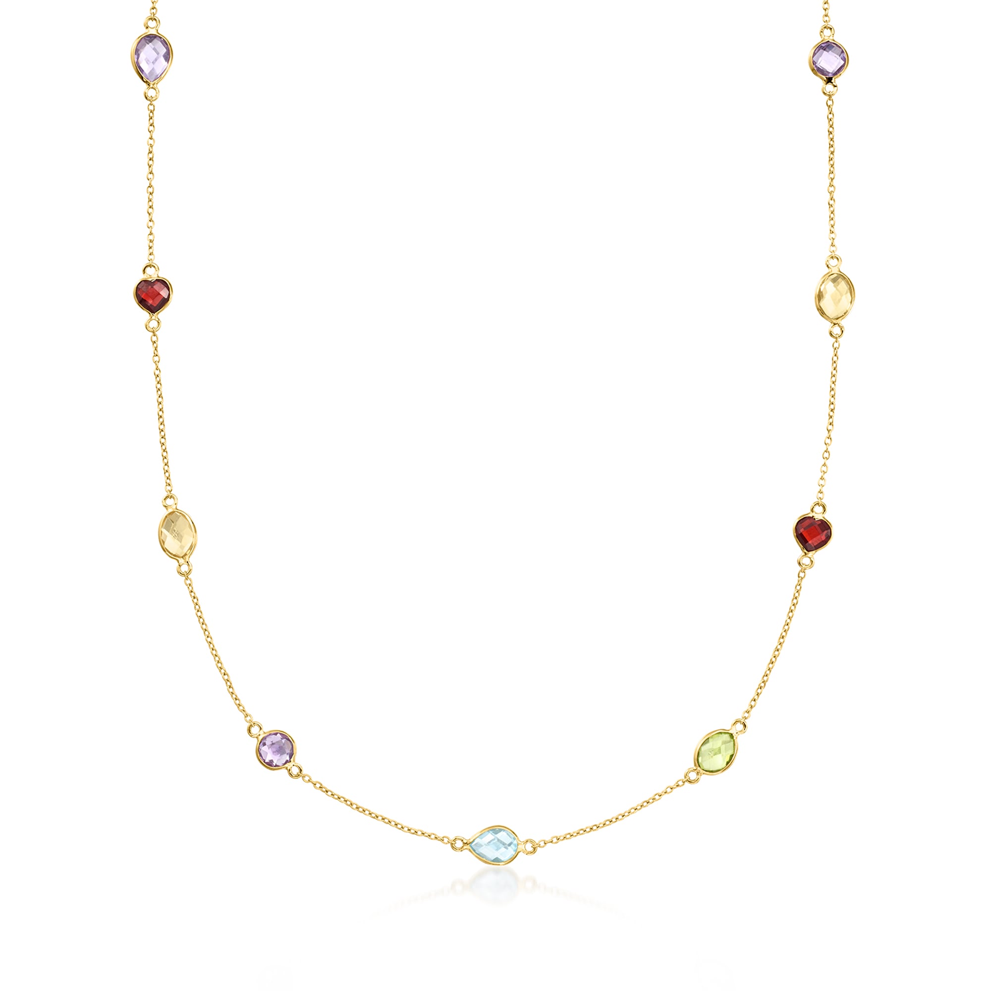 product photo of 9.10 ct. t.w. Multi-Gemstone Station Necklace in 18kt Gold Over Sterling