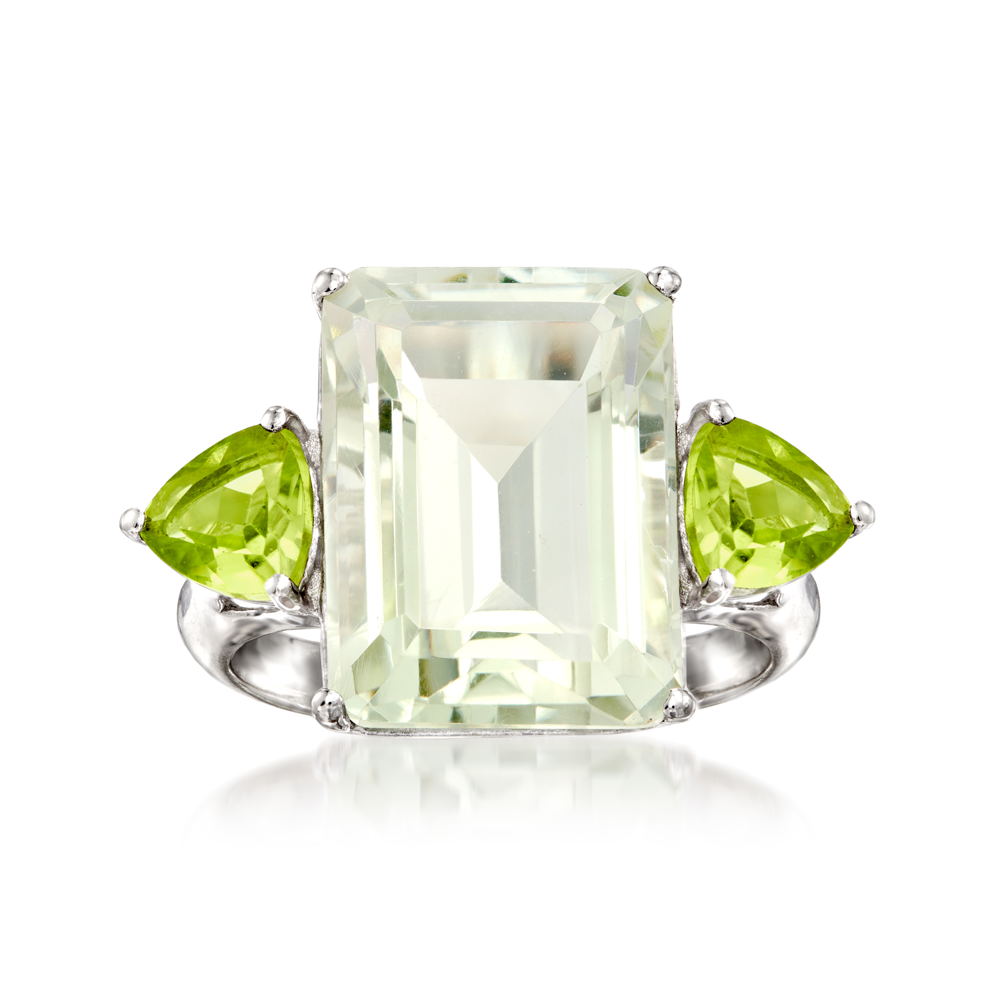11.00 Carat Emerald-Cut Prasiolite and 1.40 ct. t.w. Peridot Ring