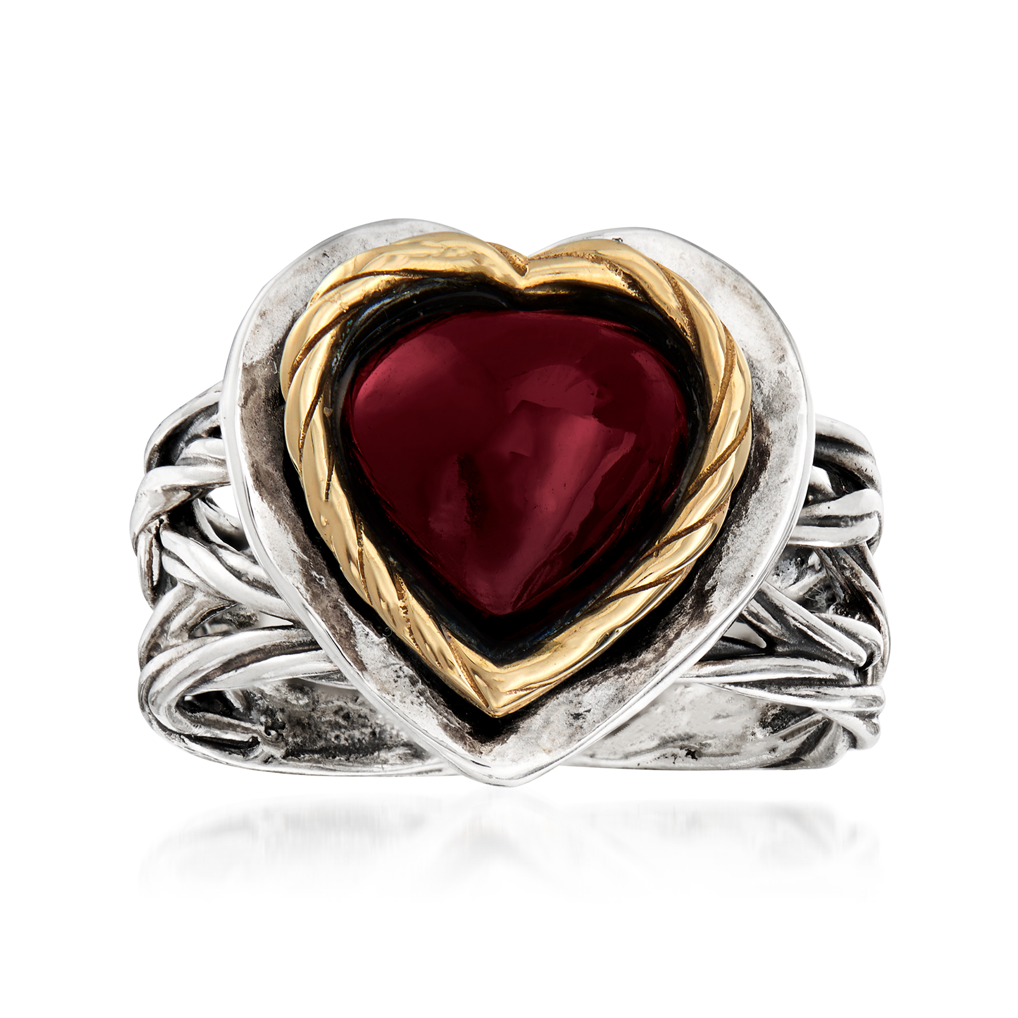 4.00 Carat Garnet Heart Ring in Sterling Silver and 14kt Yellow