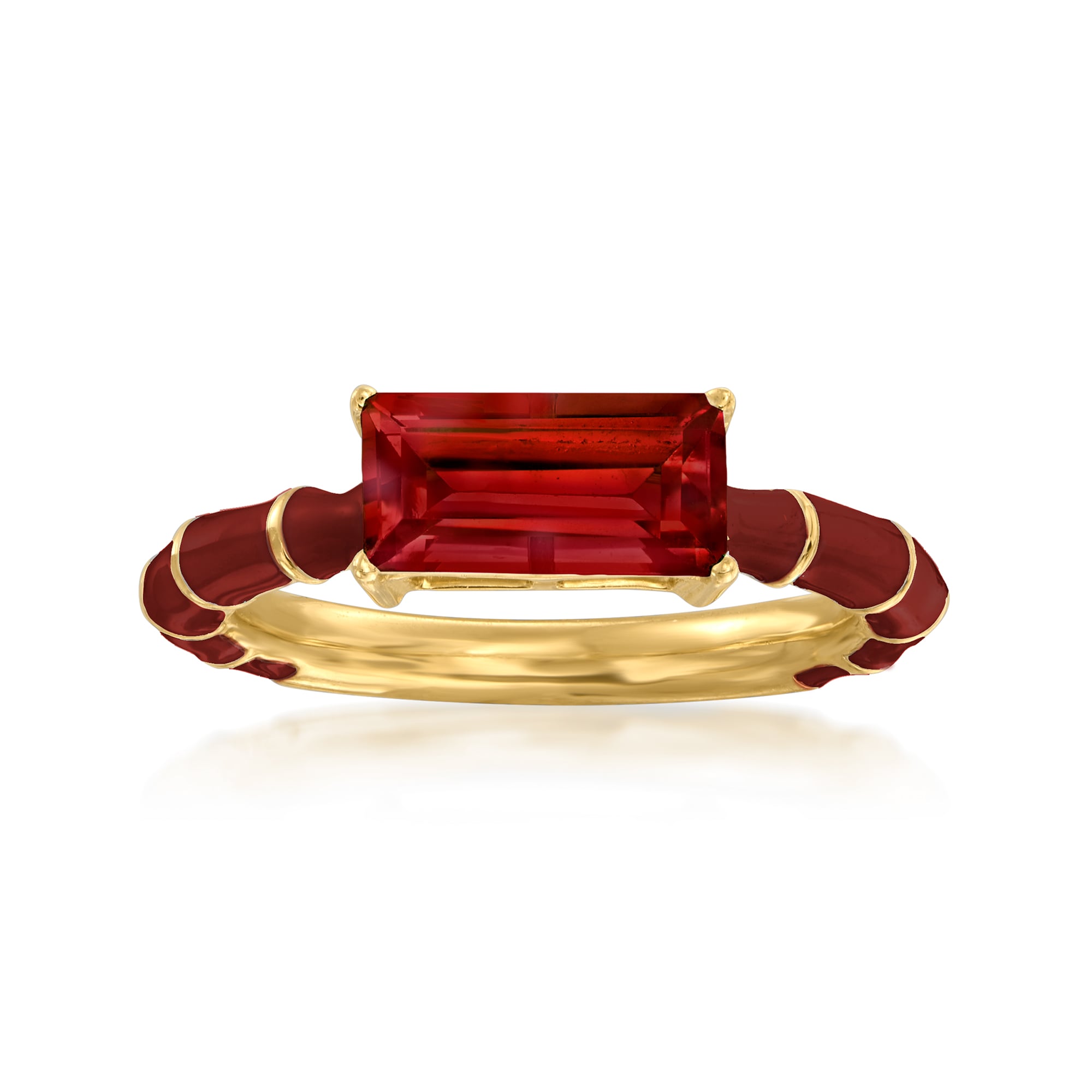 product photo of 1.70 Carat Garnet and Red Enamel Ring in 18kt Gold Over Sterling