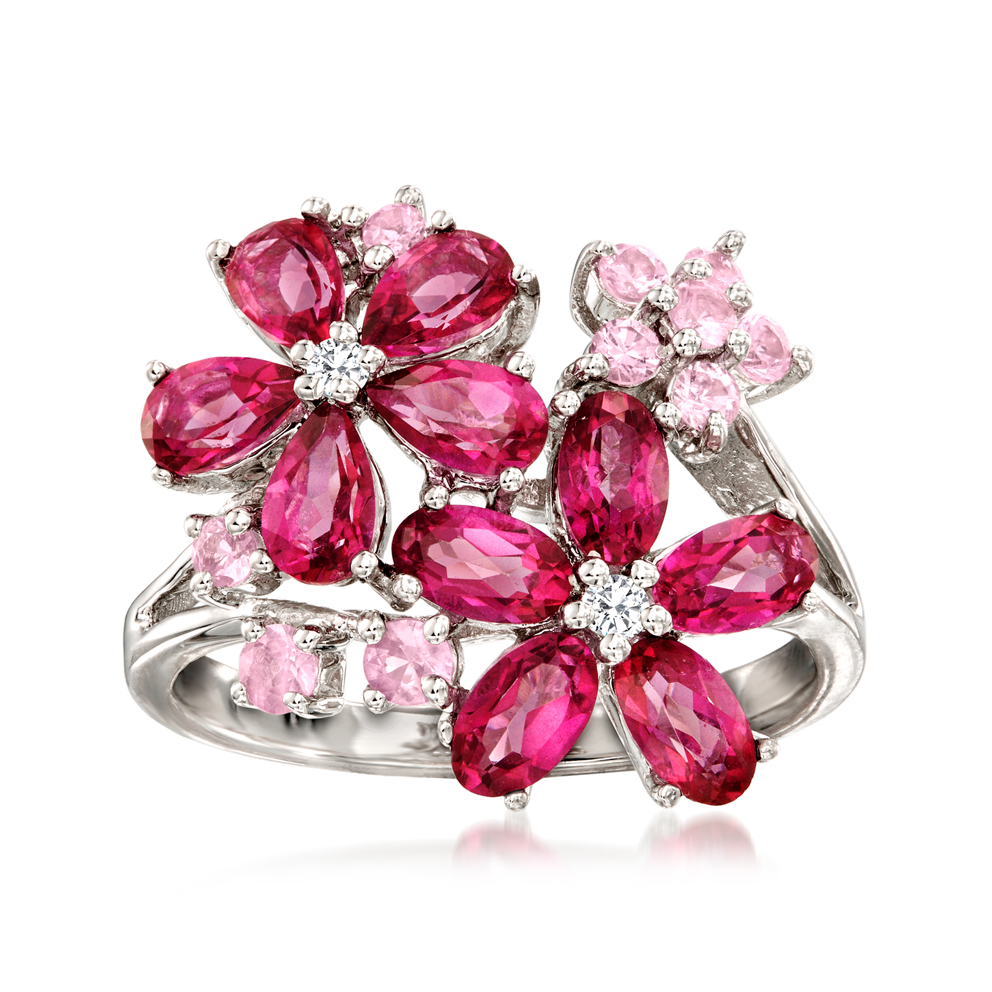 flower ring❤スナイデル、サマンサタバサ、アングリット、ビームス、ザラ 3.23 ct. t.w. Multi-Gemstone Flower Ring with Diamonds in Sterling