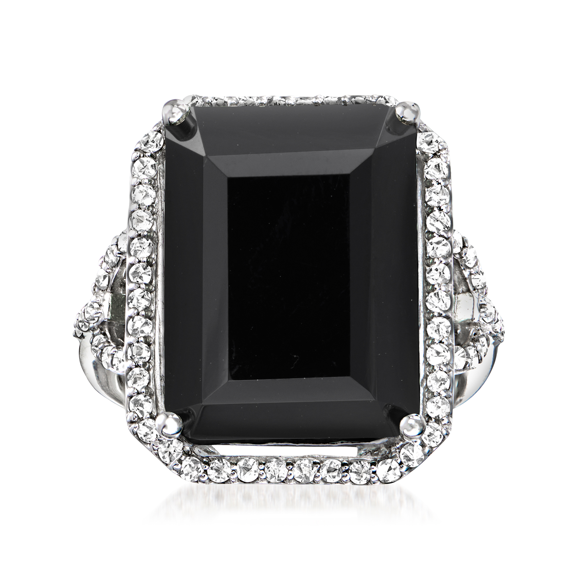 Onyx and .90 ct. t.w. White Topaz Ring in Sterling Silver | Ross