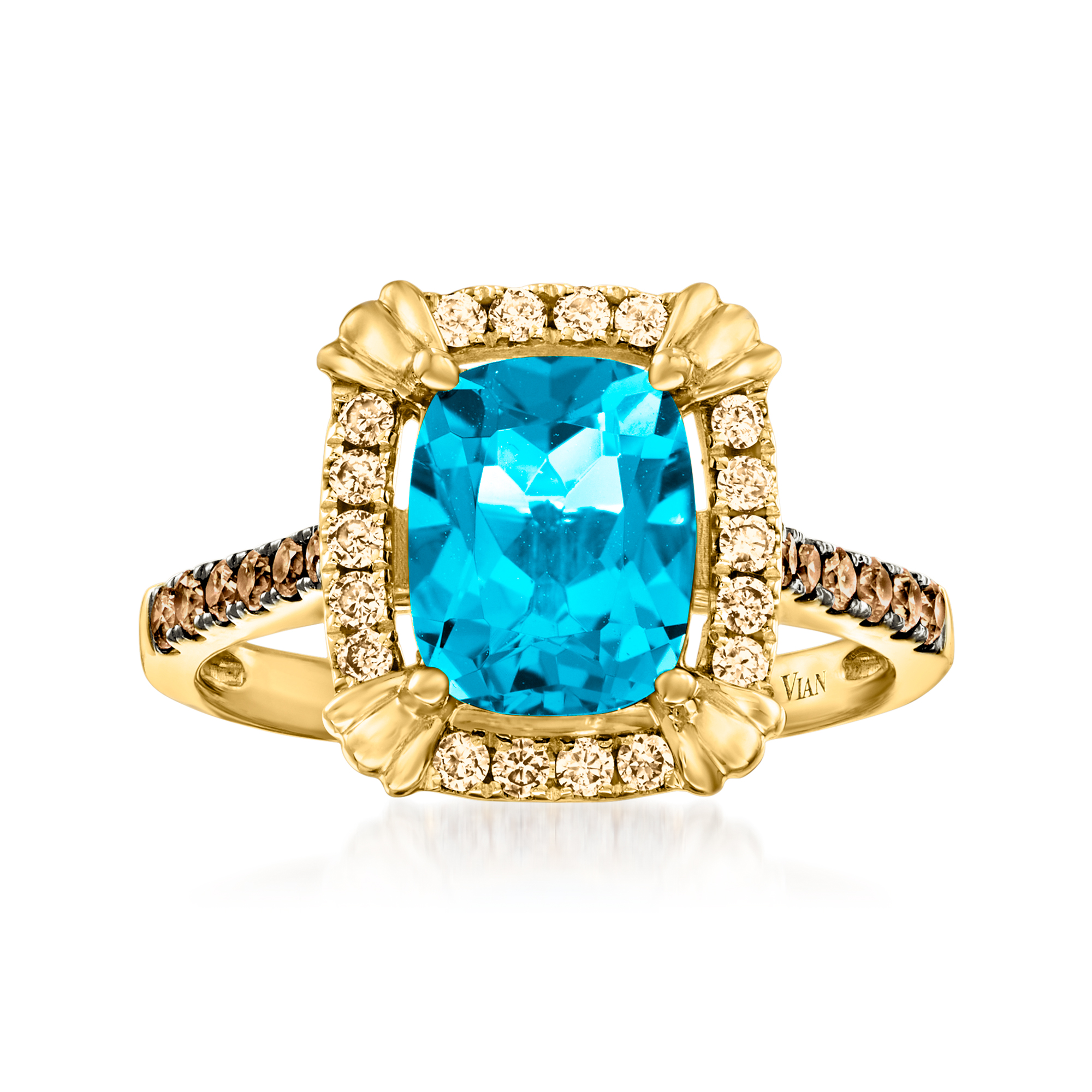 Le Vian 220 Carat Deep Sea Blue Topaz Ring with 40 ct tw Nude and Chocolate Diamonds in 14kt Honey Gold 1279$