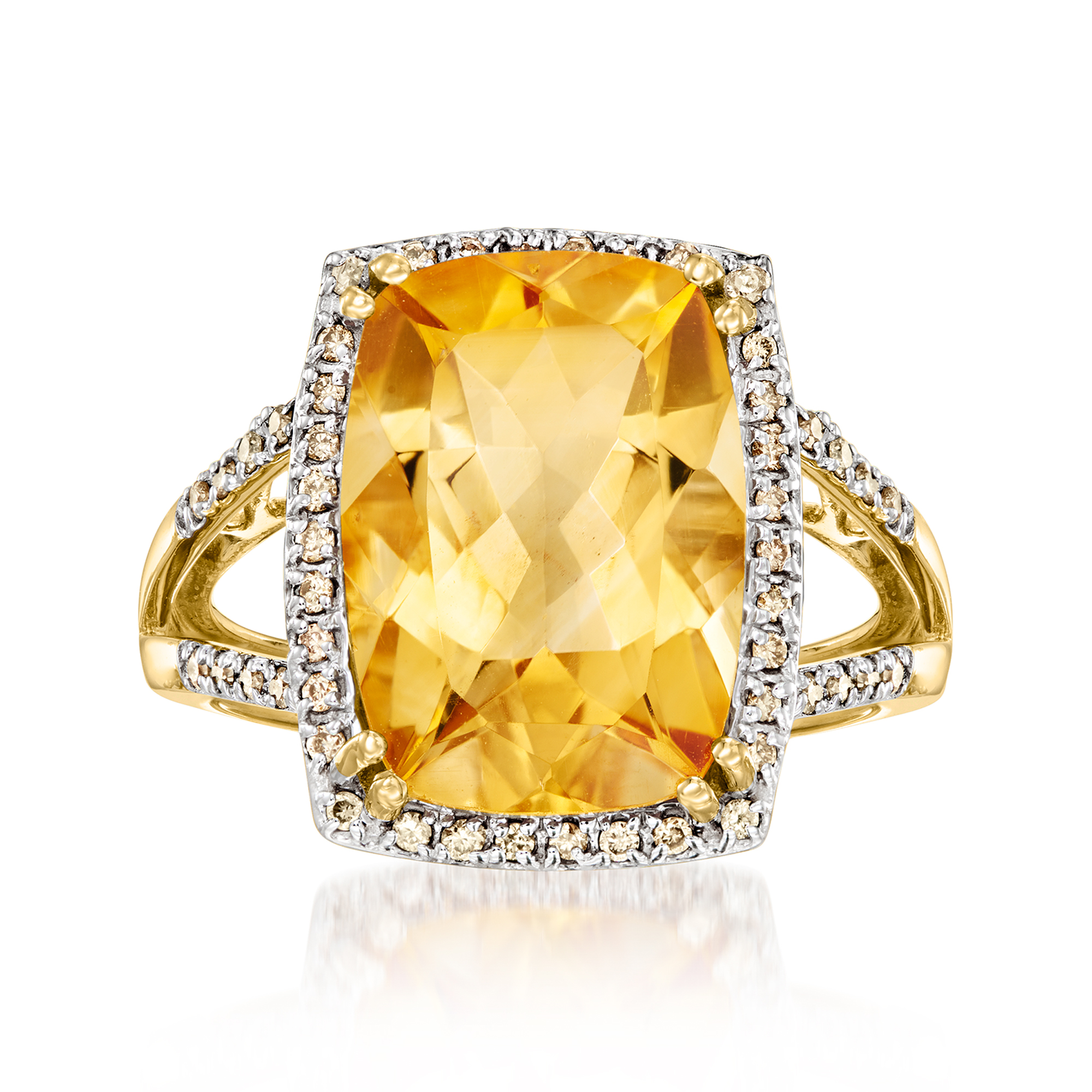 5.00 Carat Citrine and .30 ct. t.w. Champagne Diamond Ring in 14kt