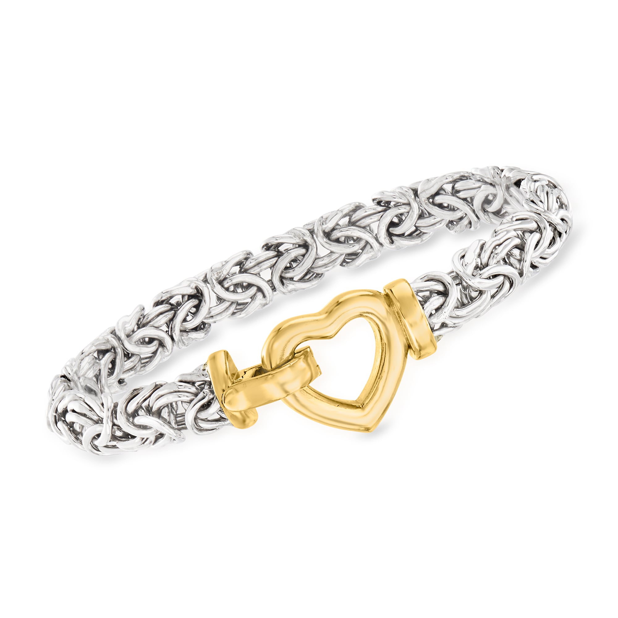 product photo of Two-Tone Sterling Silver Byzantine Heart Bracelet