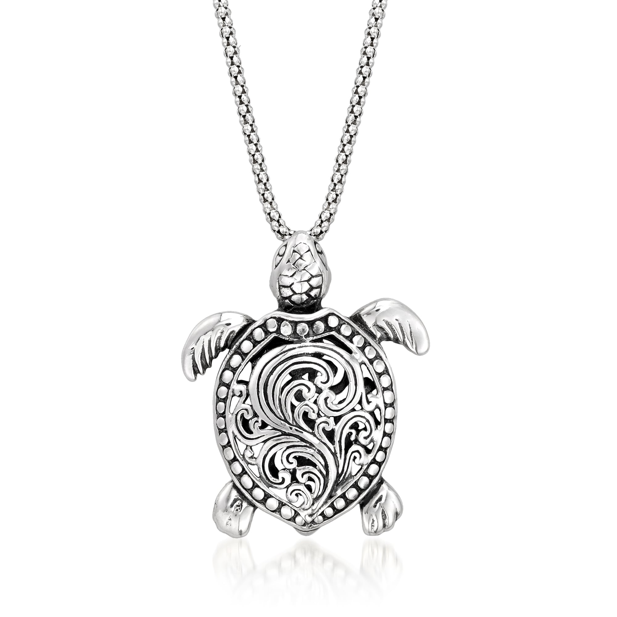 product photo of Sterling Silver Bali-Style Turtle Pendant Necklace