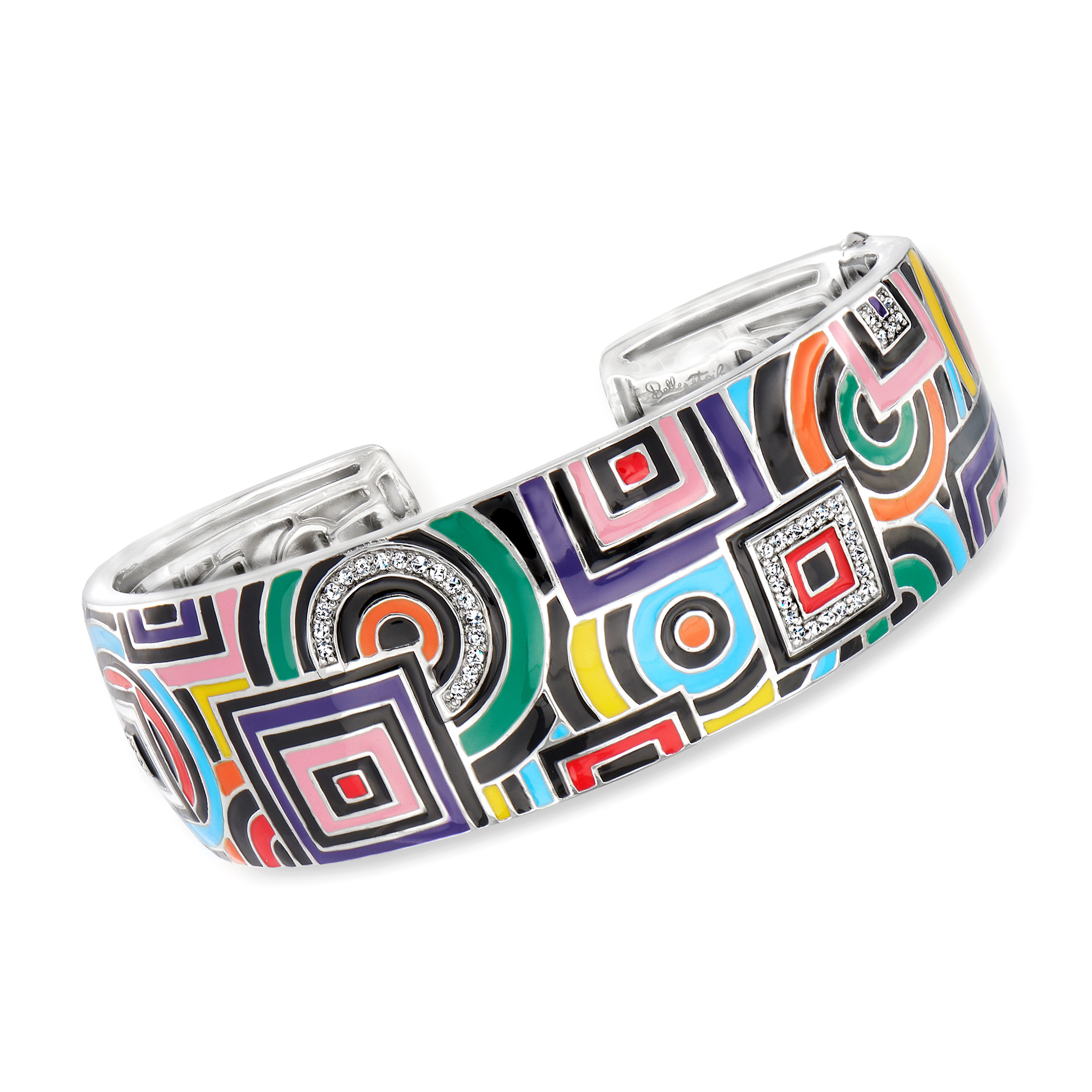 Belle Etoile Geometrica Multicolored Enamel and 25 ct tw CZ Cuff Bracelet in Sterling Silver 329$