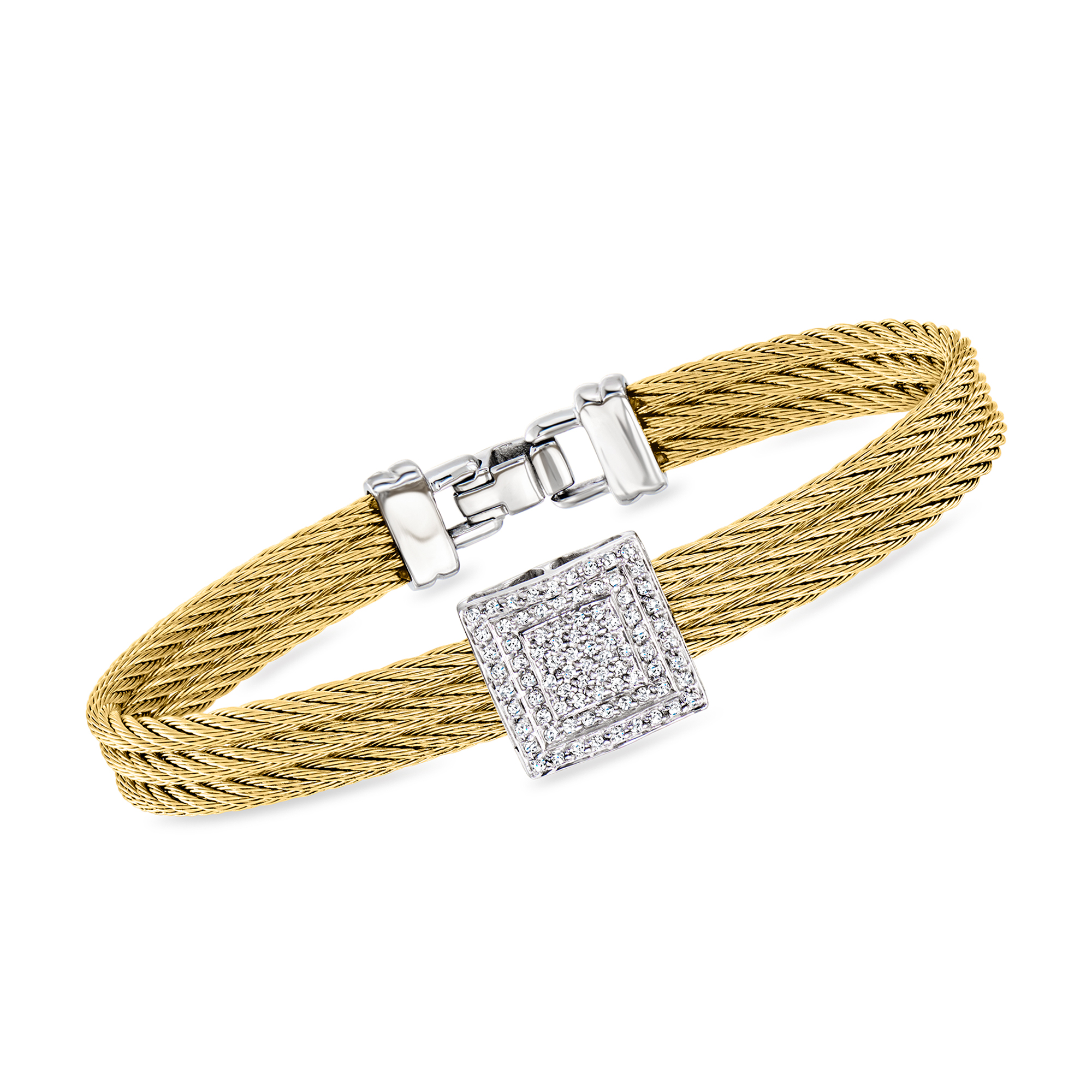 ALOR 42 ct tw Diamond Square Station and Yellow Stainless Steel Three-Cable Bracelet with 14kt White Gold 1299$