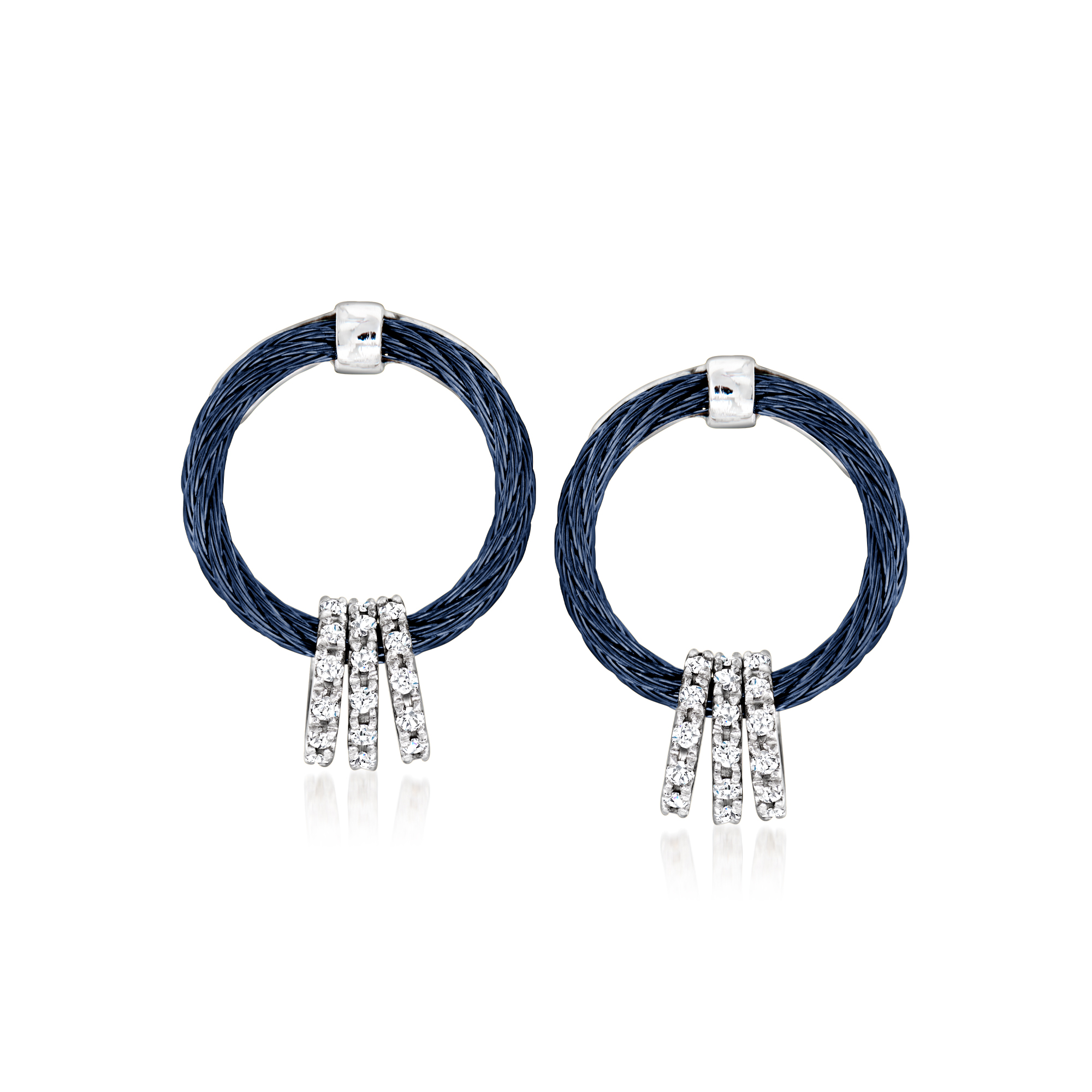 ALOR Blue Stainless Steel Cable Circle Earrings with 35 ct tw Diamonds in 18kt White Gold 1229$