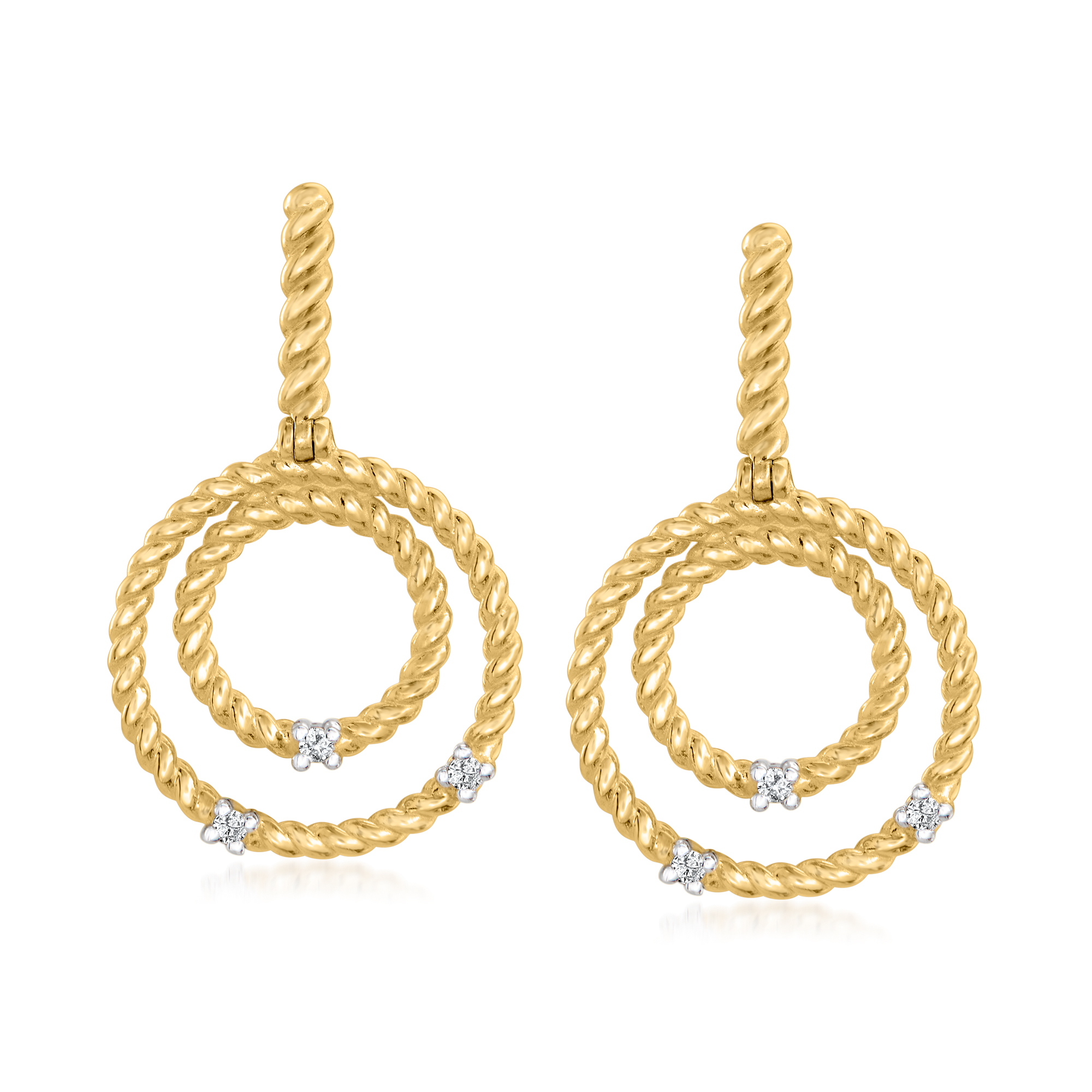 Phillip Gavriel Italian Cable 14kt Yellow Gold Multi-Circle Drop Earrings with Diamonds 519$