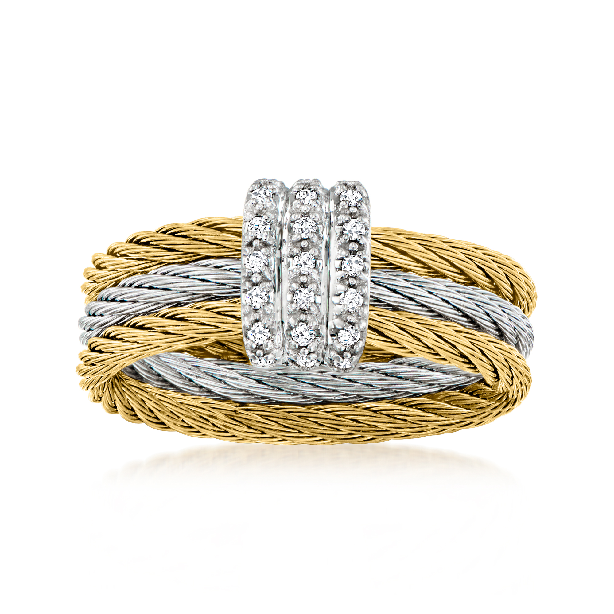 ALOR 11 ct tw Diamond Station Ring with Two-Tone Stainless Steel and 18kt White Gold 449$