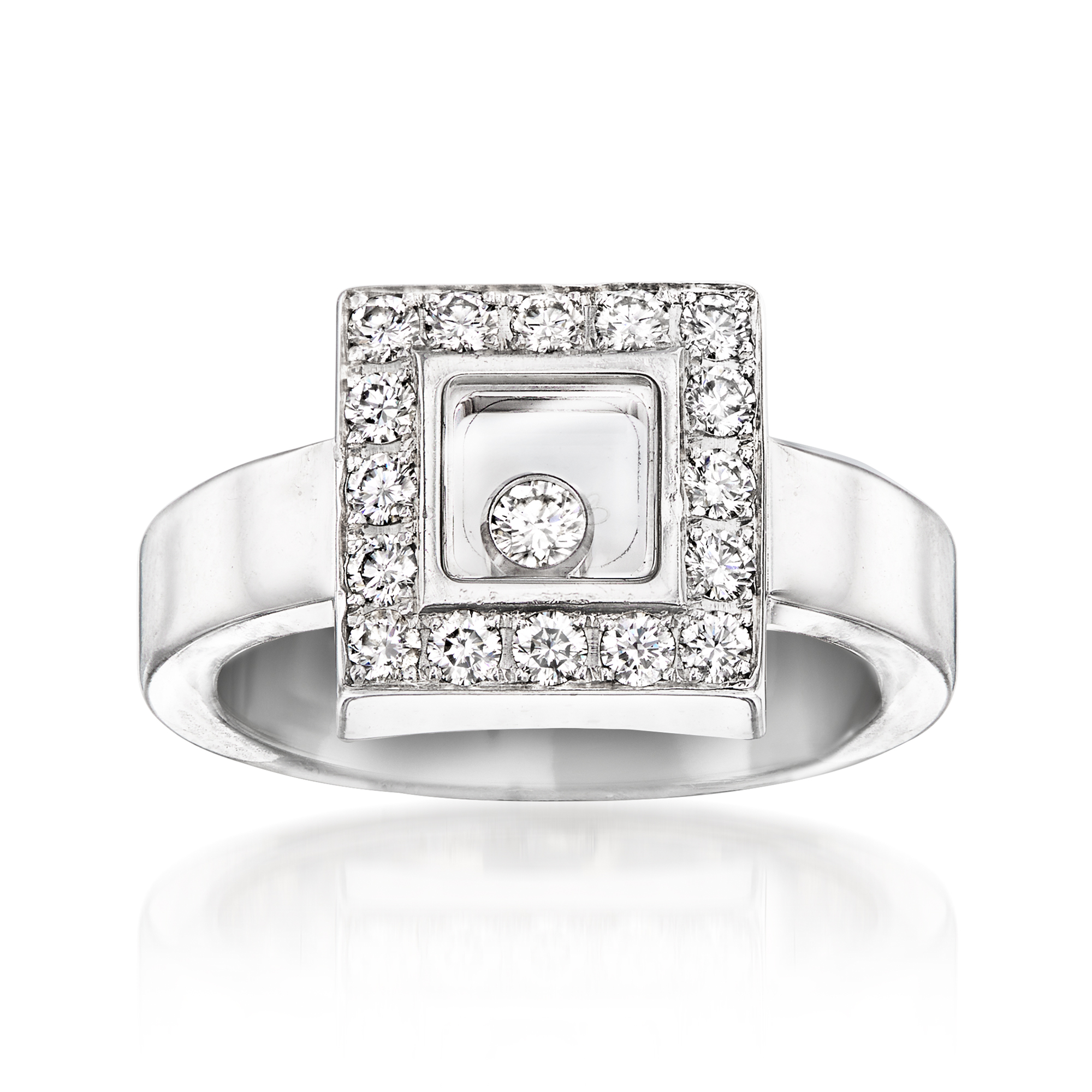 C 1990 Vintage Chopard Happy 44 ct tw Diamond Square Ring in 18kt White Gold 3596$