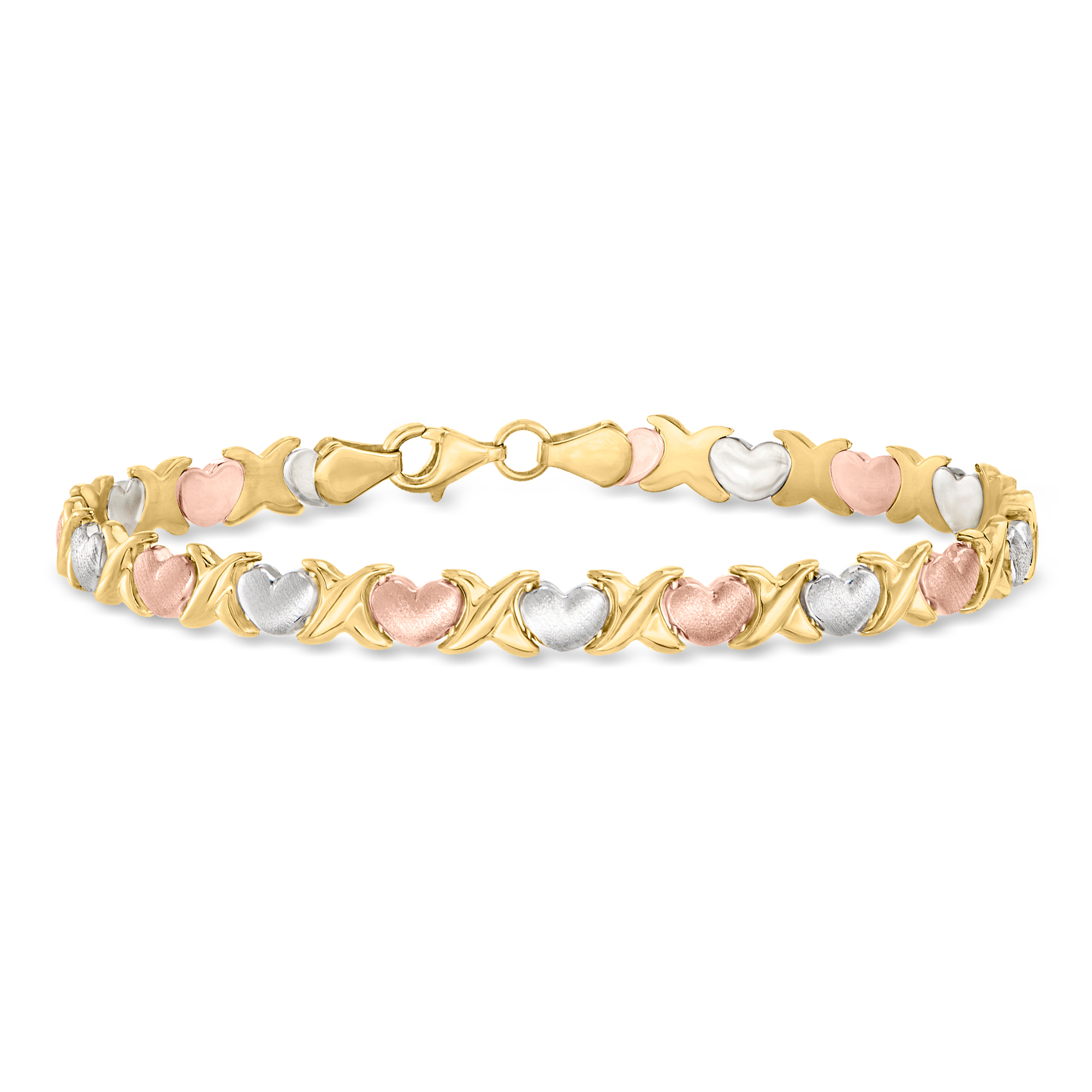 14kt Tri-Colored Gold Heart Stampato Bracelet 1436$