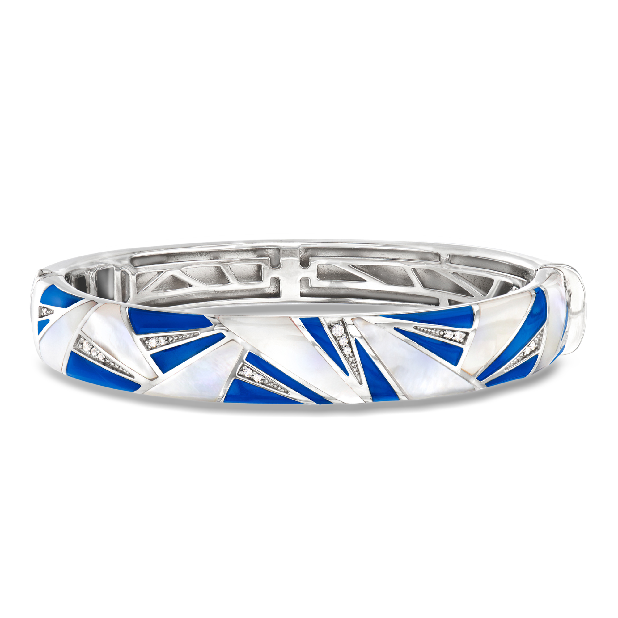 Belle Etoile Lumina Mother-of-Pearl and 20 ct tw CZ Bangle Bracelet with Blue Enamel in Sterling Silver 725$
