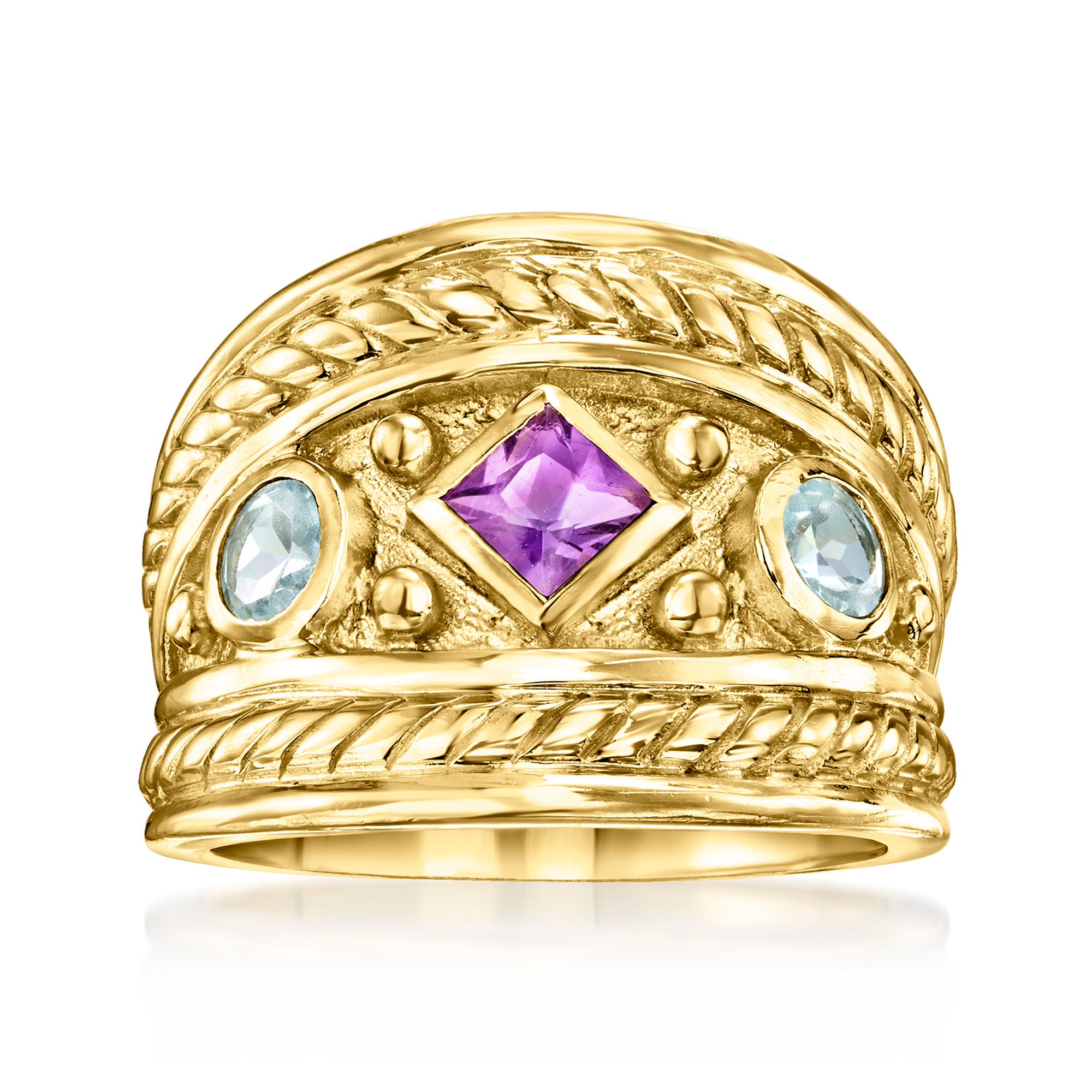 Italian Tagliamonte 20 Carat Amethyst and 50 ct tw Sky Blue Topaz Ring in 18kt Gold Over Sterling 129$