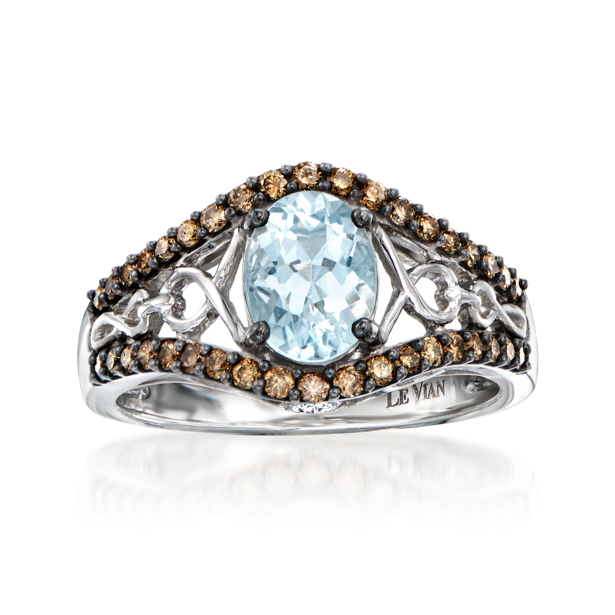 Le Vian 90 Carat Sea Blue Aquamarine Ring with 41 ct tw Chocolate and Vanilla Diamonds in 14kt Vanilla Gold 1995$