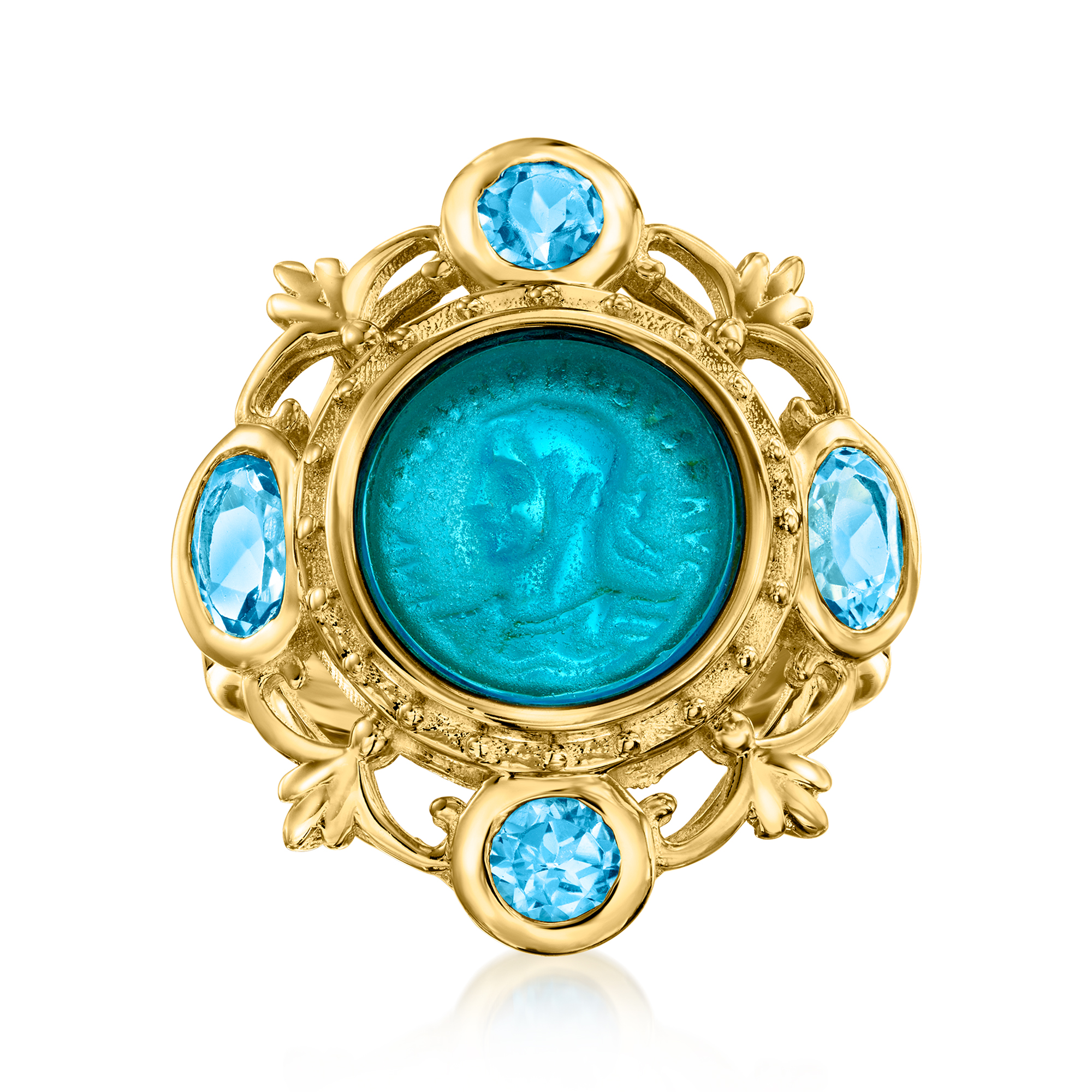 Italian Tagliamonte Blue Venetian Glass Ring with 140 ct tw Swiss Blue Topaz in 18kt Gold Over Sterling 129$