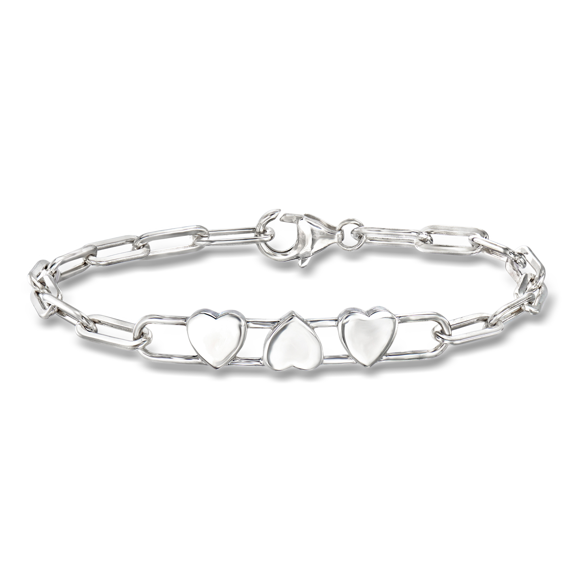 Zina Sterling Silver Heart Trio Paper Clip Link Bracelet 189$