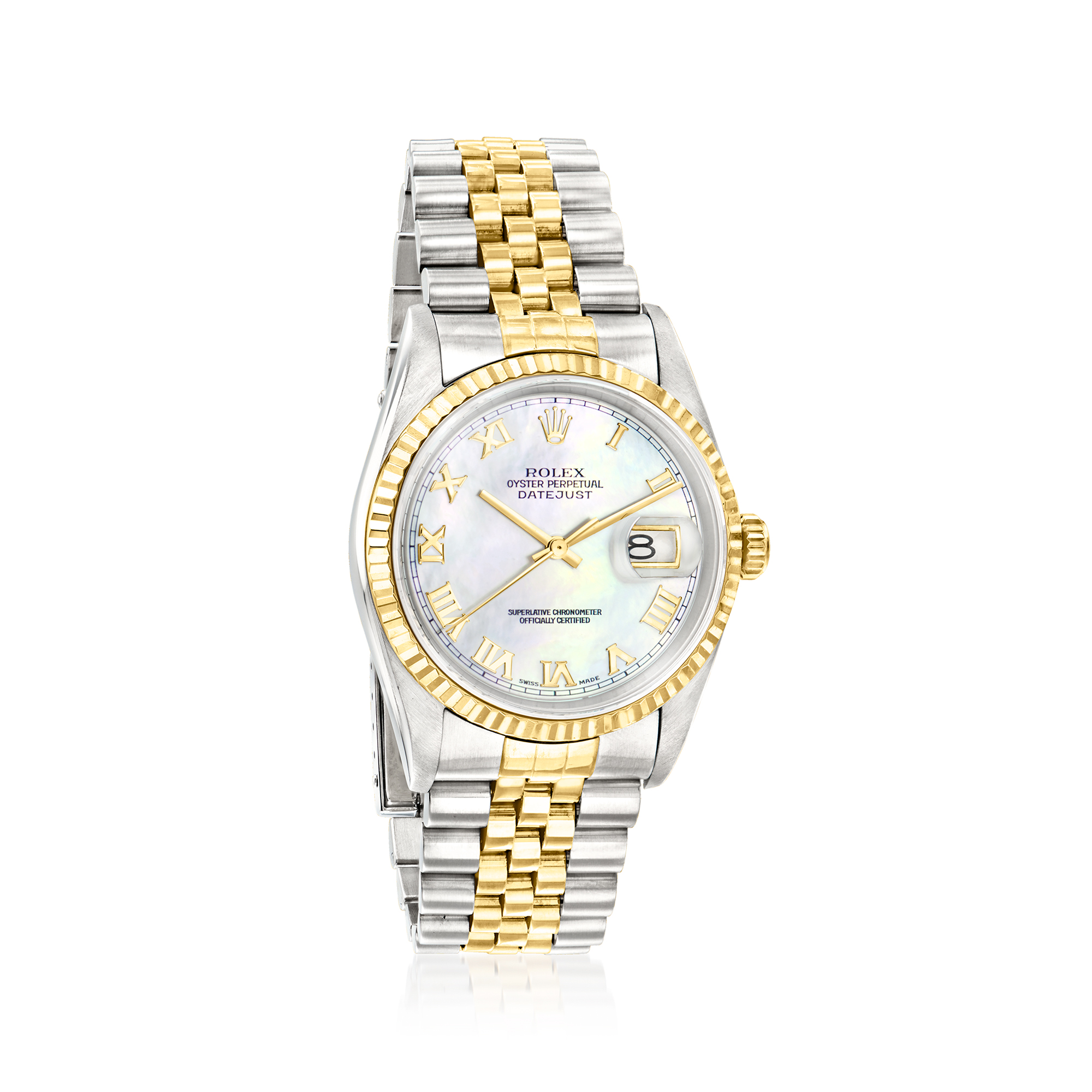 preowned rolex datejust mens 36mm automatic stainless steel and 18kt yellow gold watch