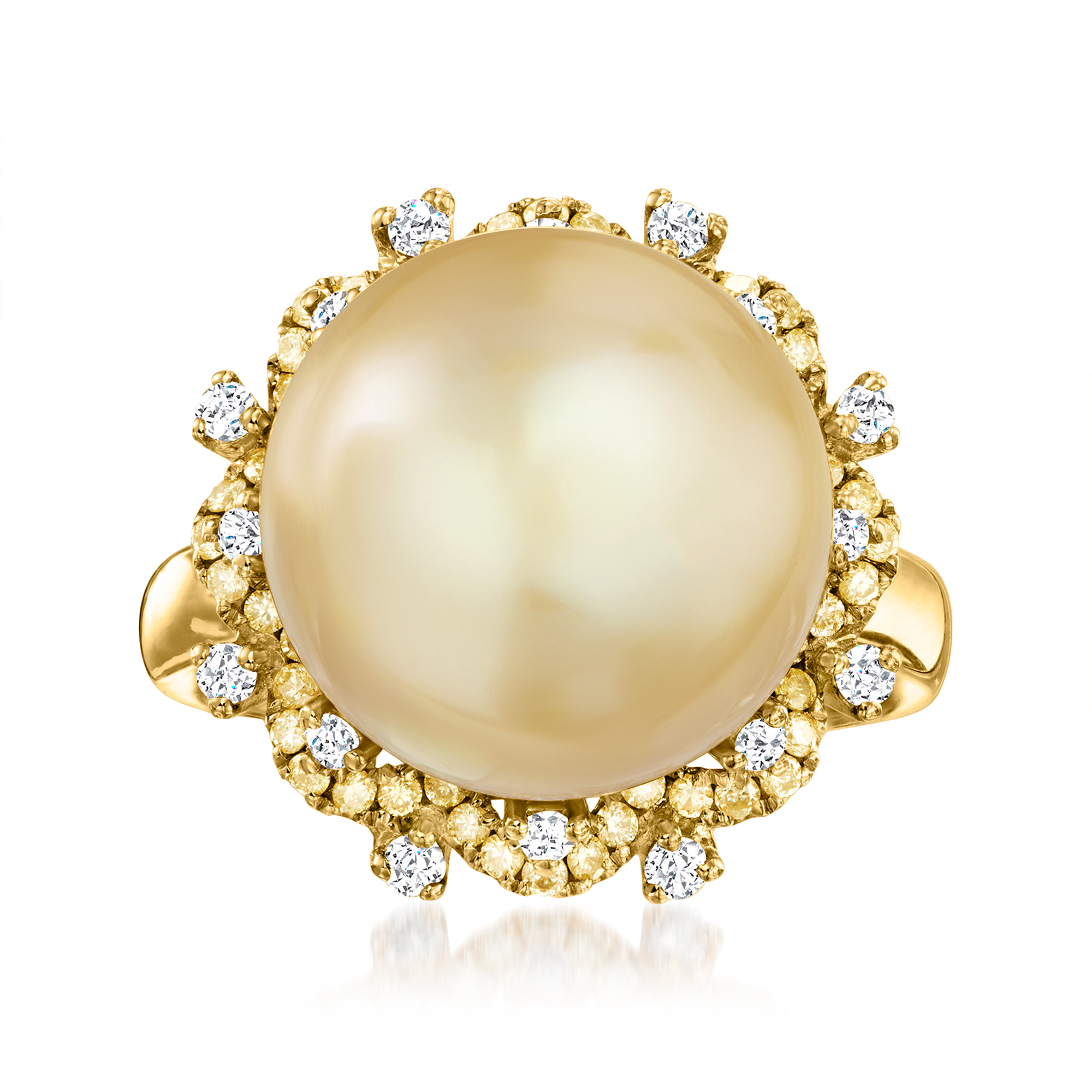 12-15mm Golden Cultured South Sea Pearl Ring with .49 ct. t.w. Multicolored Diamonds in 14kt Yellow Gold