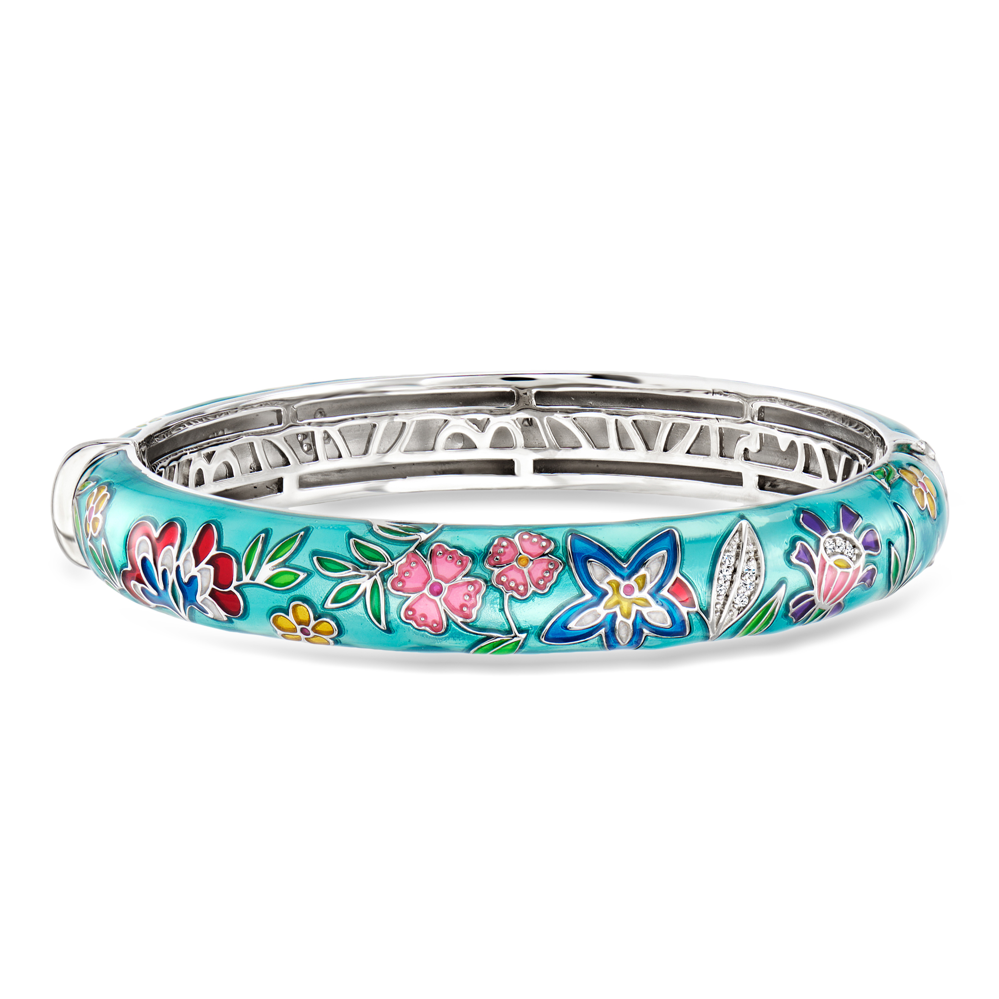 Belle Etoile Fleurette Multicolored Enamel Bangle Bracelet with CZs in Sterling Silver 625$