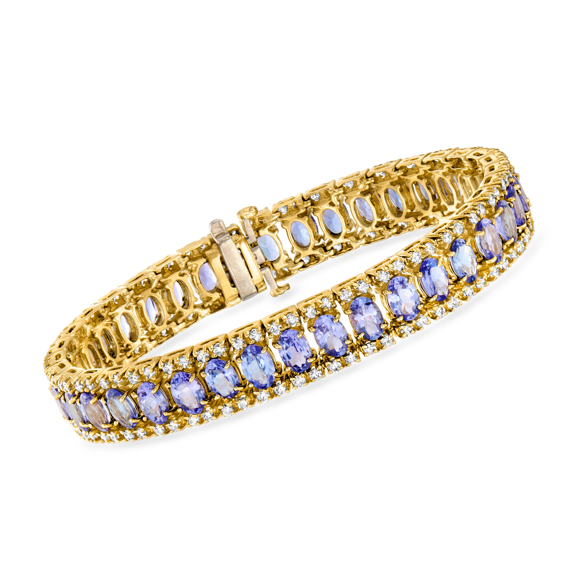 C 1980 Vintage 1850 ct tw Tanzanite and 400 ct tw Diamond Tennis Bracelet in 14kt Yellow Gold 7196$