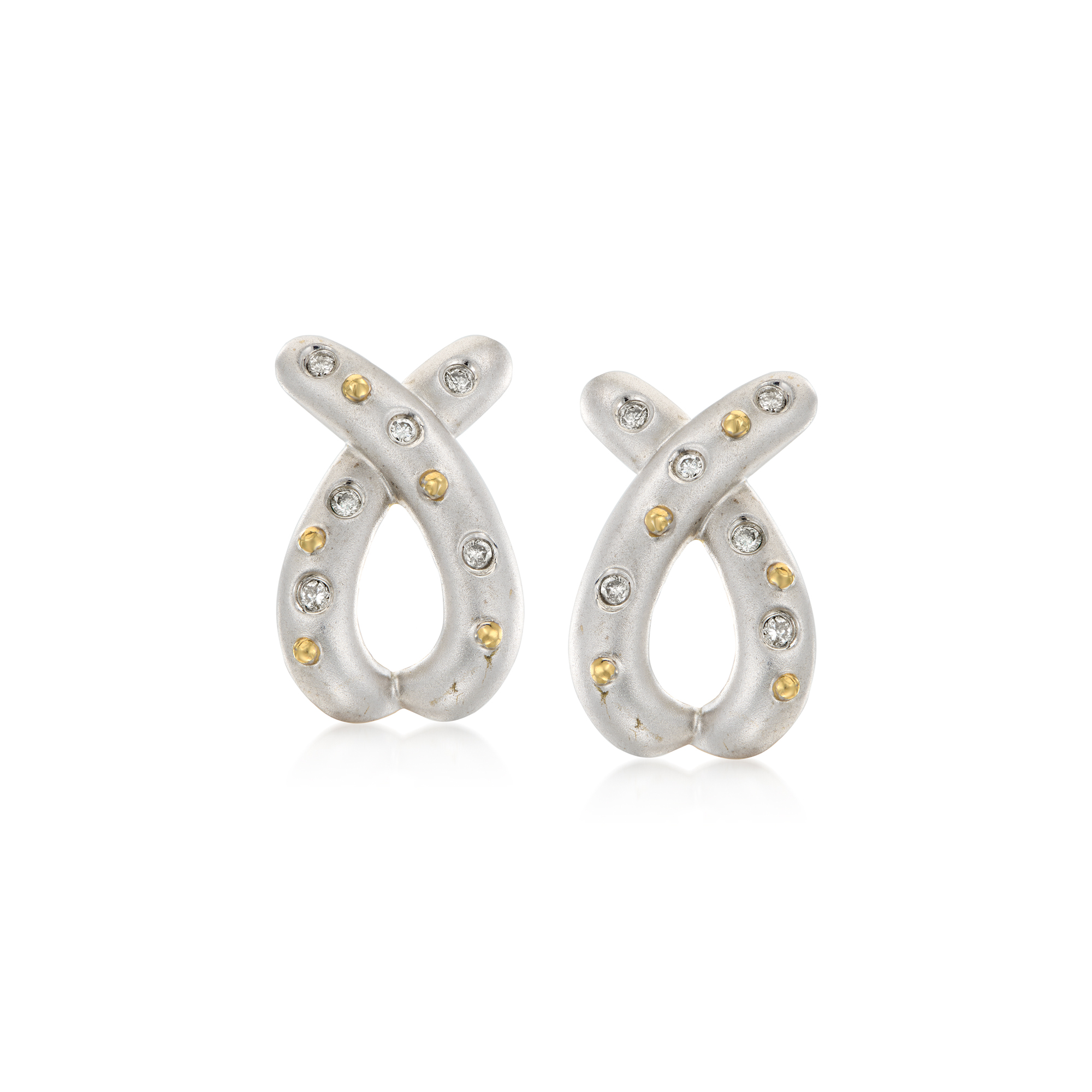 C 1980 Vintage 25 ct tw Diamond Ribbon Earrings in 14kt Two-Tone Gold 1196$