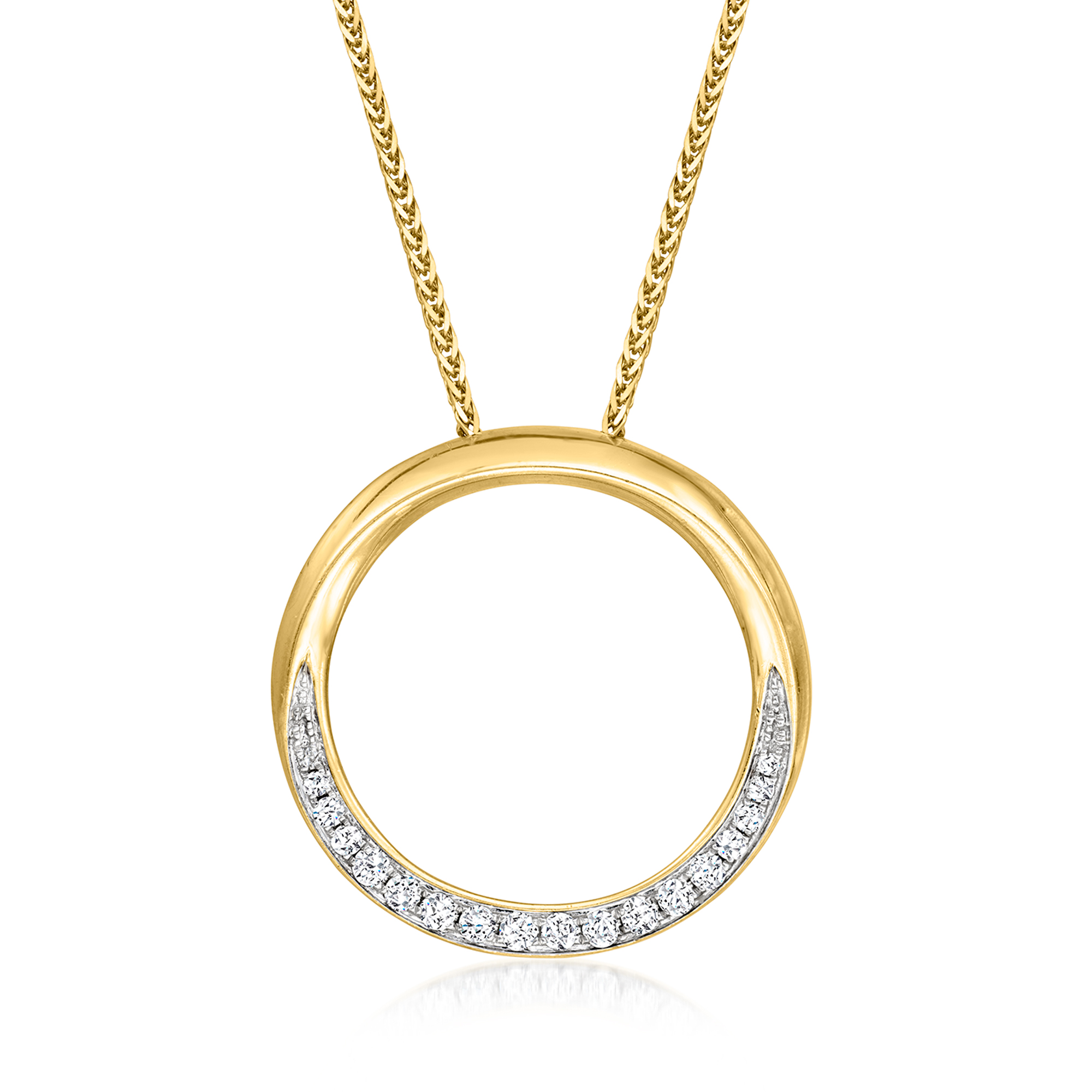 C 1990 Vintage 55 ct tw Diamond Eternity Circle Pendant Necklace in 14kt Yellow Gold 2636$
