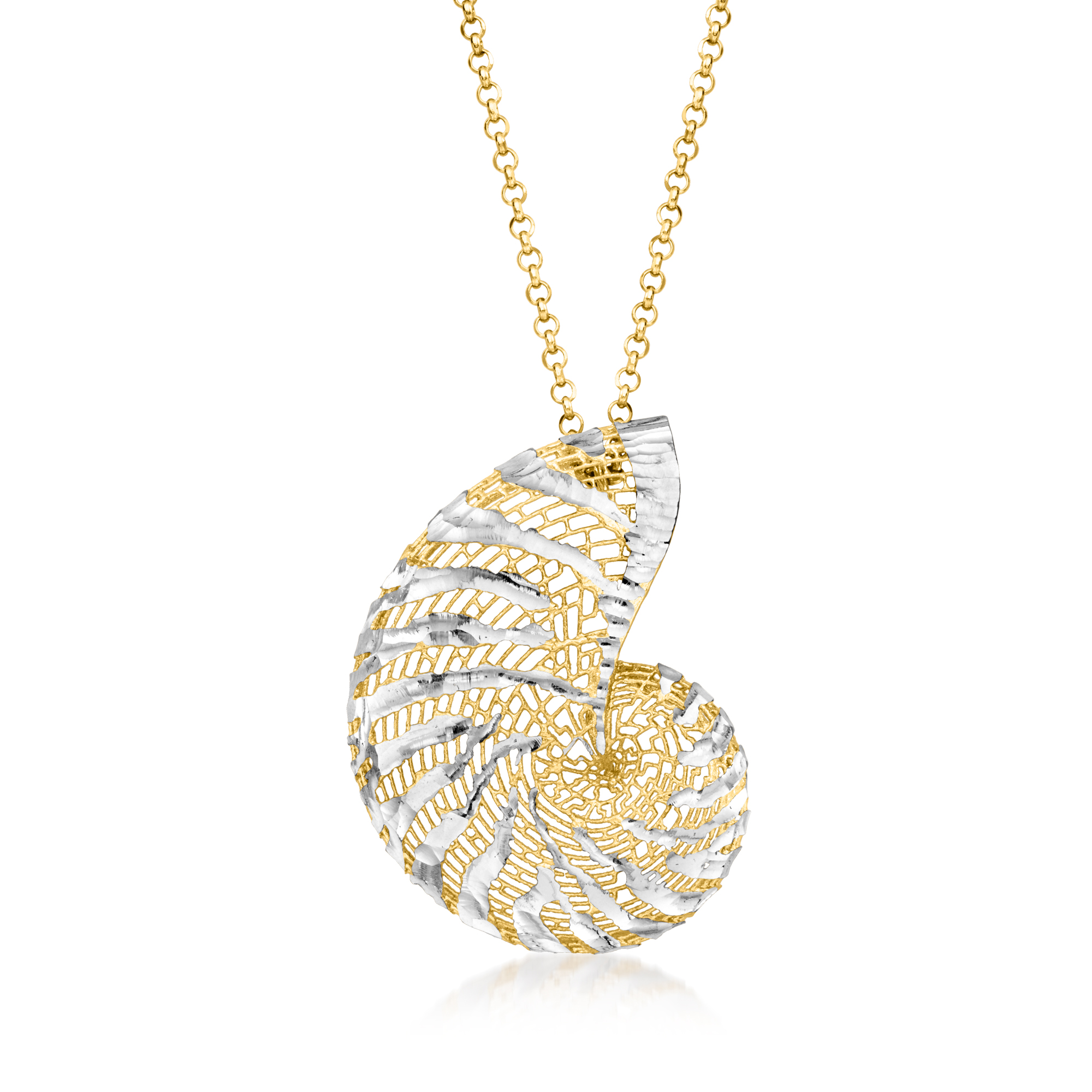 Italian 18kt Gold Over Sterling and Sterling Silver Seashell Necklace 110$
