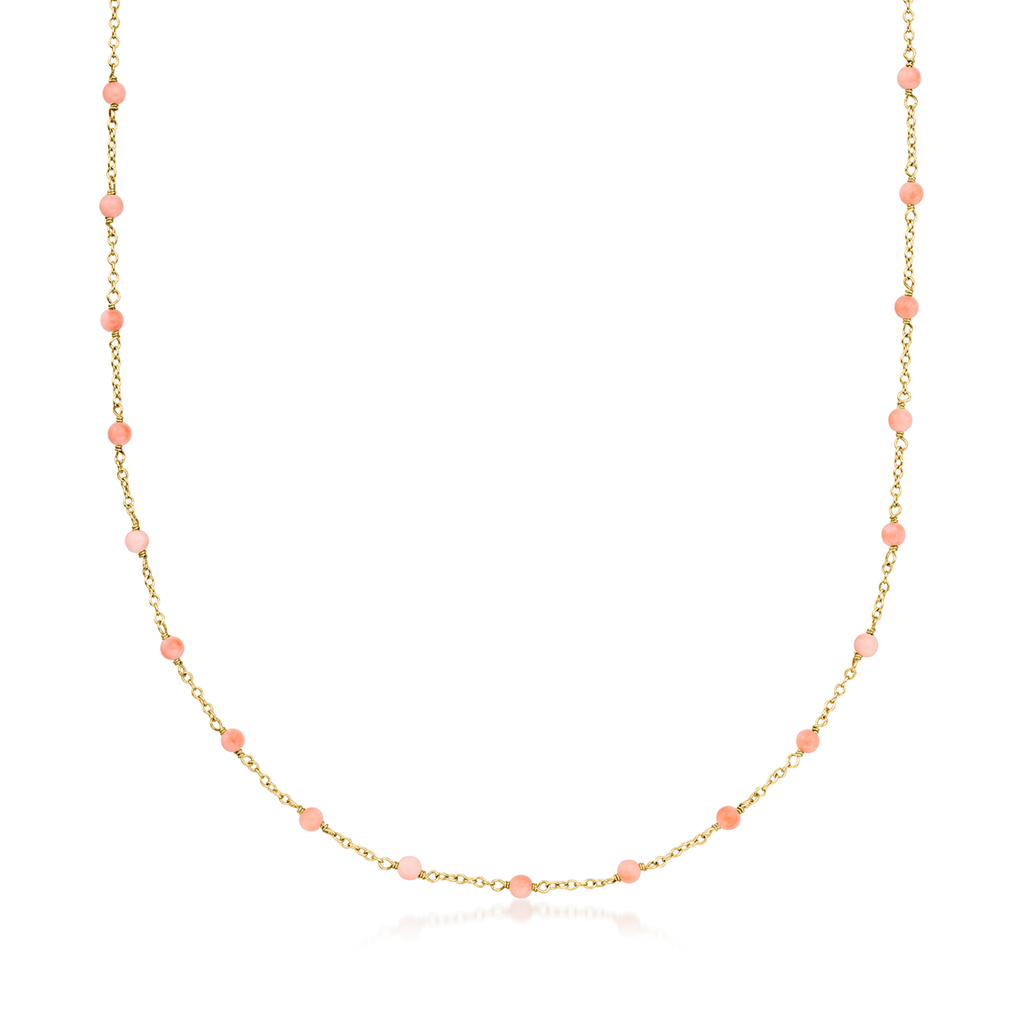 3mm Coral Bead Station Necklace in 14kt Yellow Gold 449$