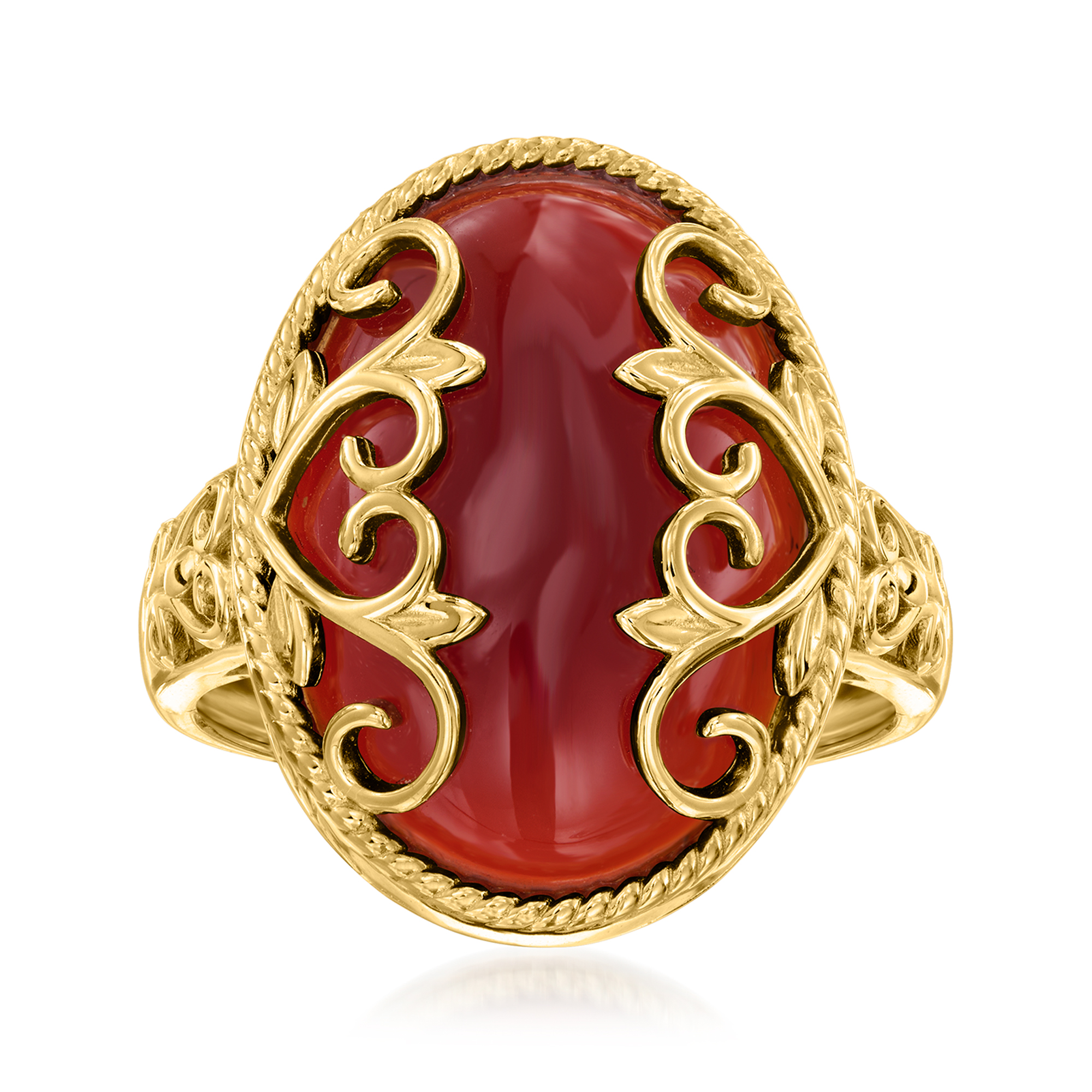 Red Agate Heart Scroll Ring in 18kt Gold Over Sterling 84$