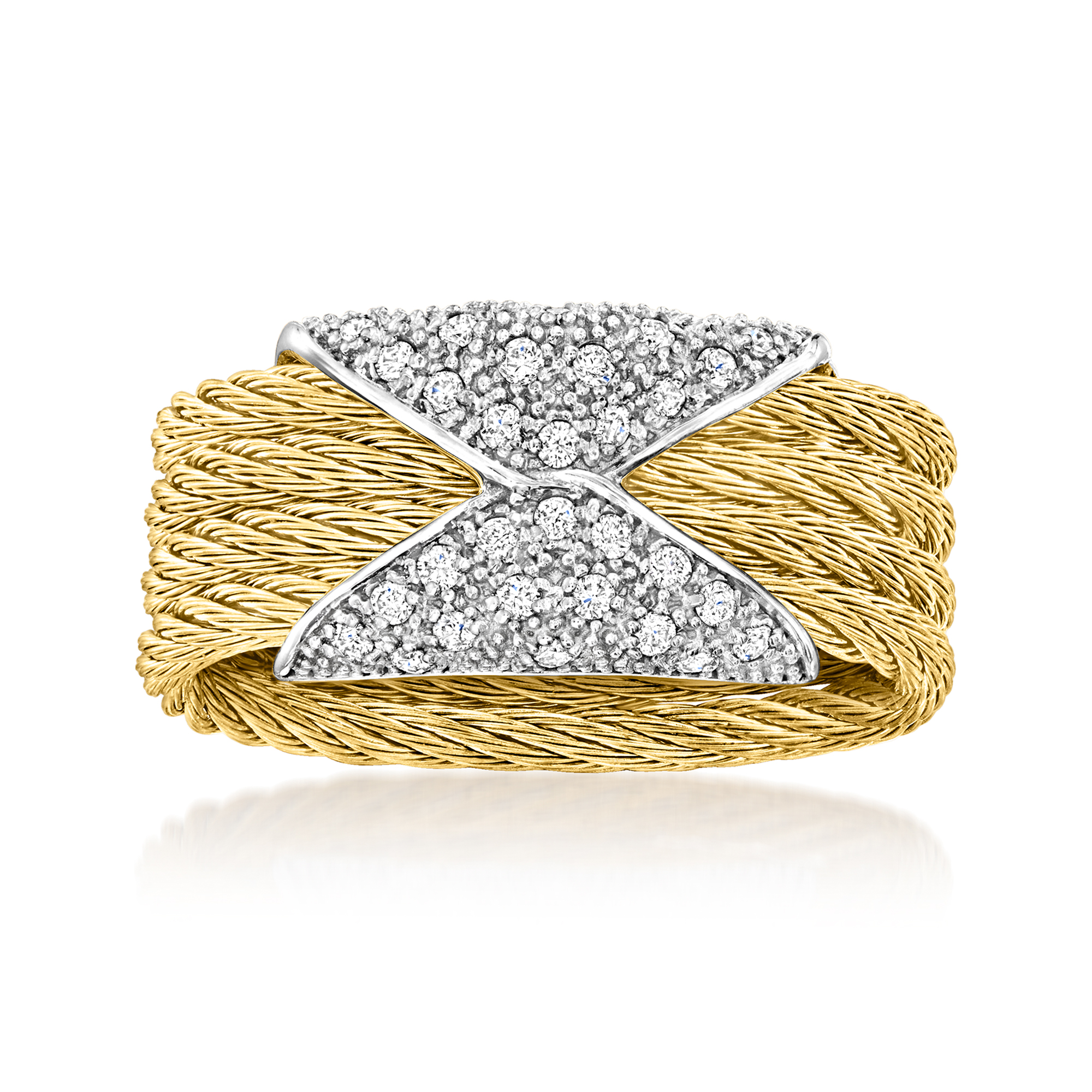 ALOR 17 ct tw Diamond and Yellow Stainless Steel Cable Hourglass Ring with 18kt White Gold 789$