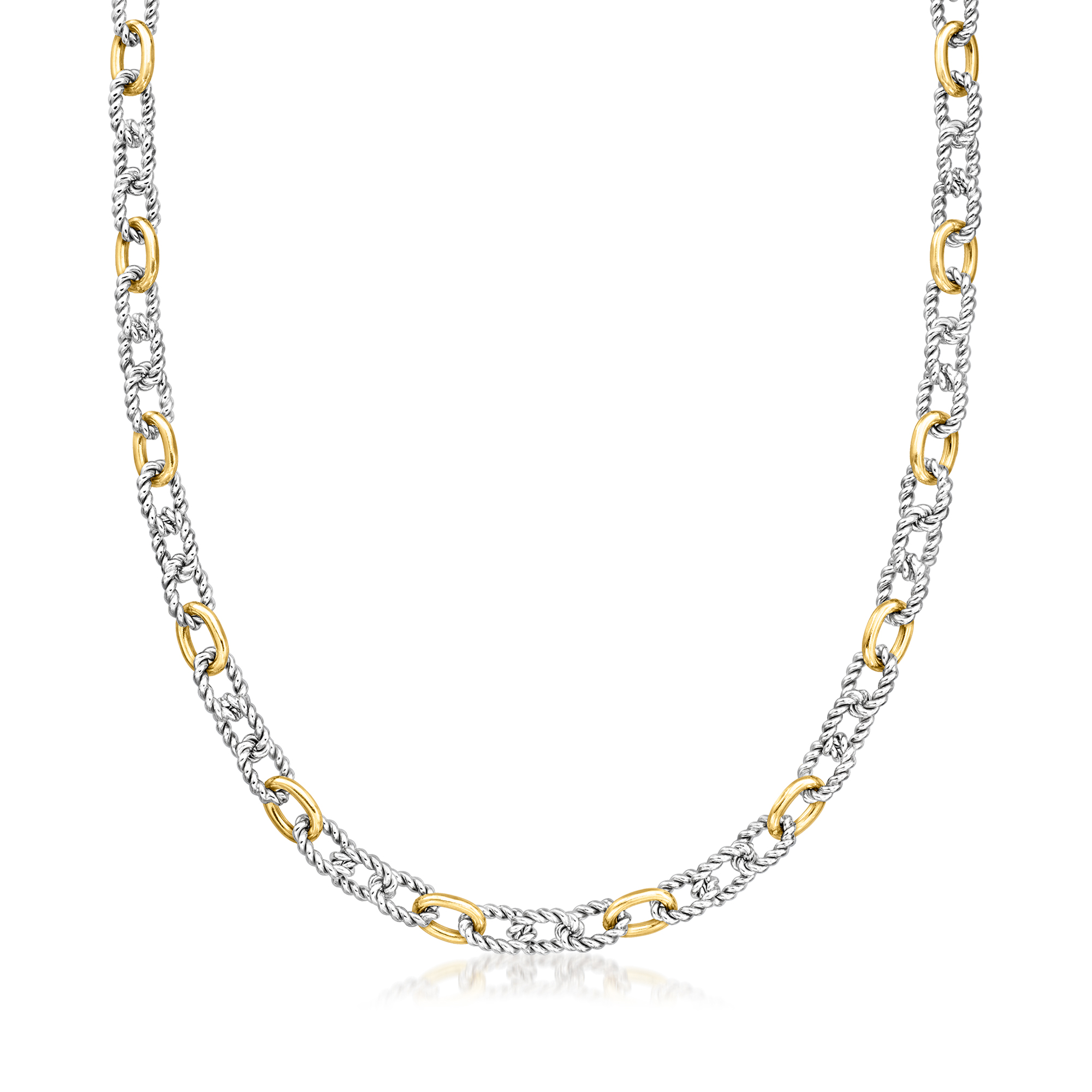 Phillip Gavriel Italian Cable Sterling Silver and 18kt Yellow Gold Alternating Cable and Rope-Link Necklace 1290$