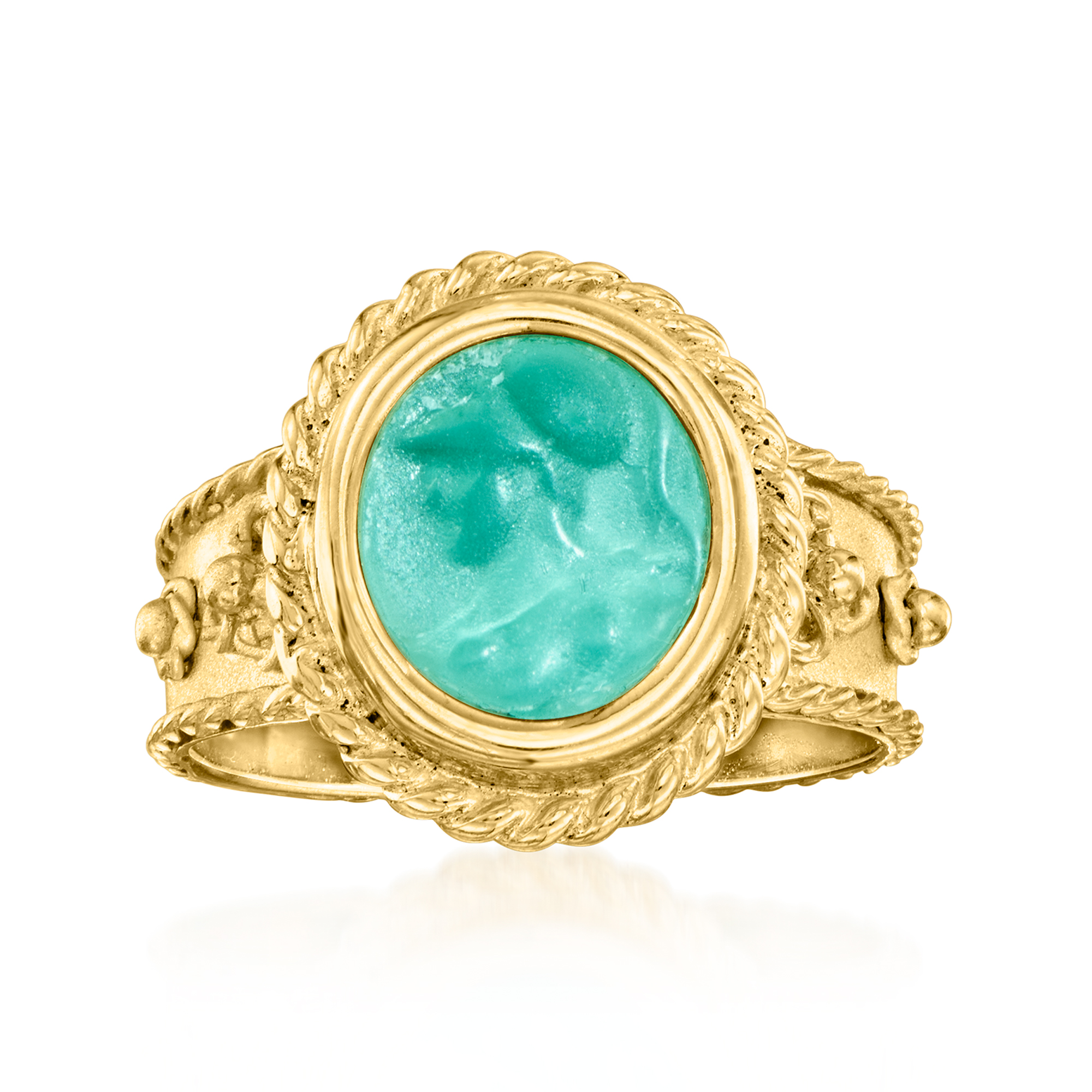 Italian Tagliamonte Athena Teal Venetian Glass Ring in 18kt Gold Over Sterling 139$