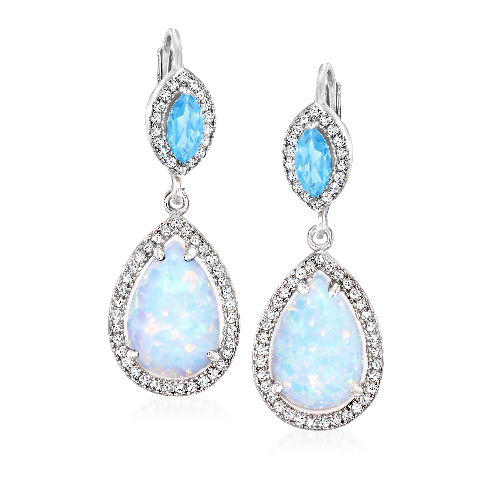 Charles Garnier Synthetic Opal and 50 ct tw Swiss Blue Topaz Drop Earrings with 53 ct tw CZs in Sterling Silver 158$