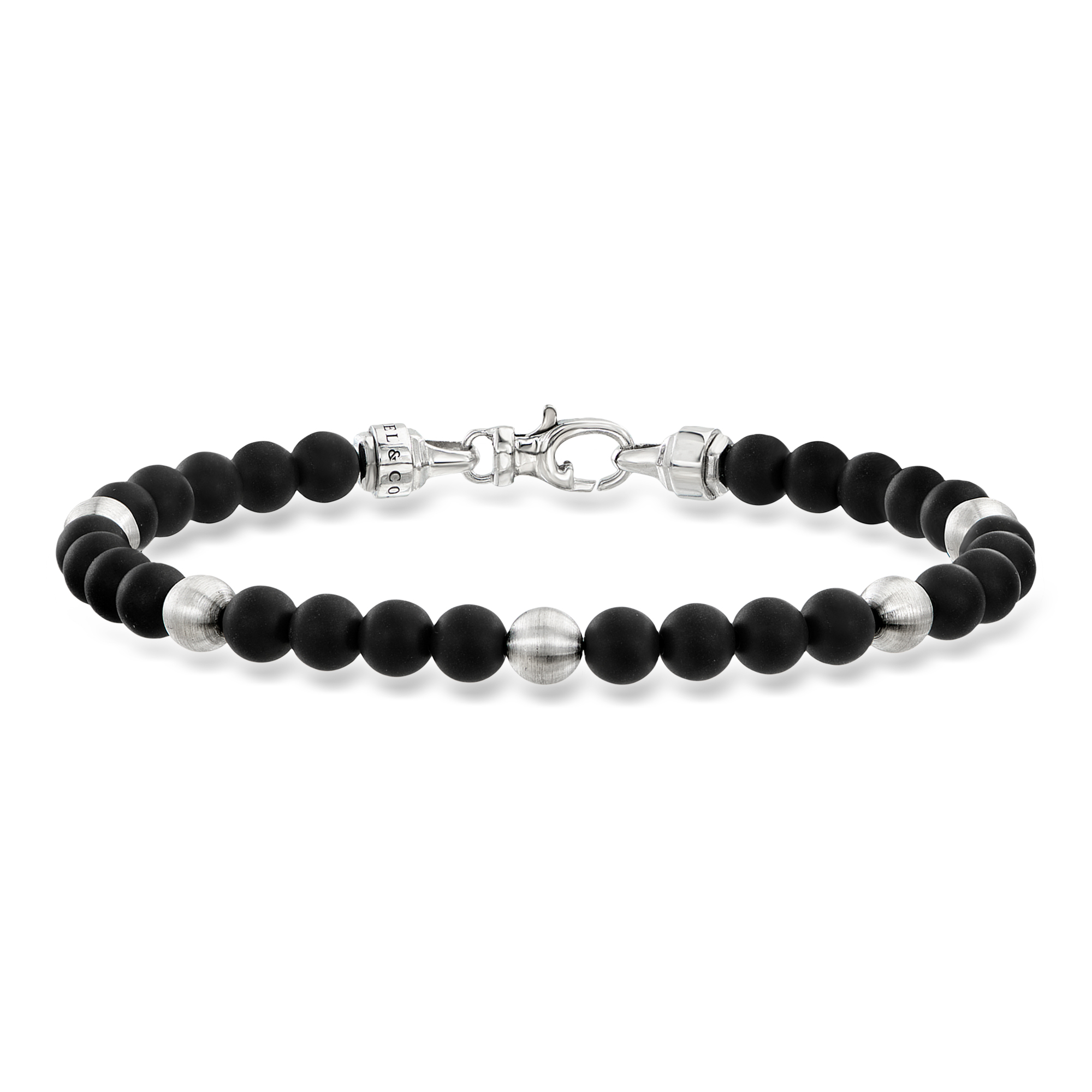 Gabriel Co Mens 6mm Black Titanium Bead Bracelet with Sterling Silver 525$