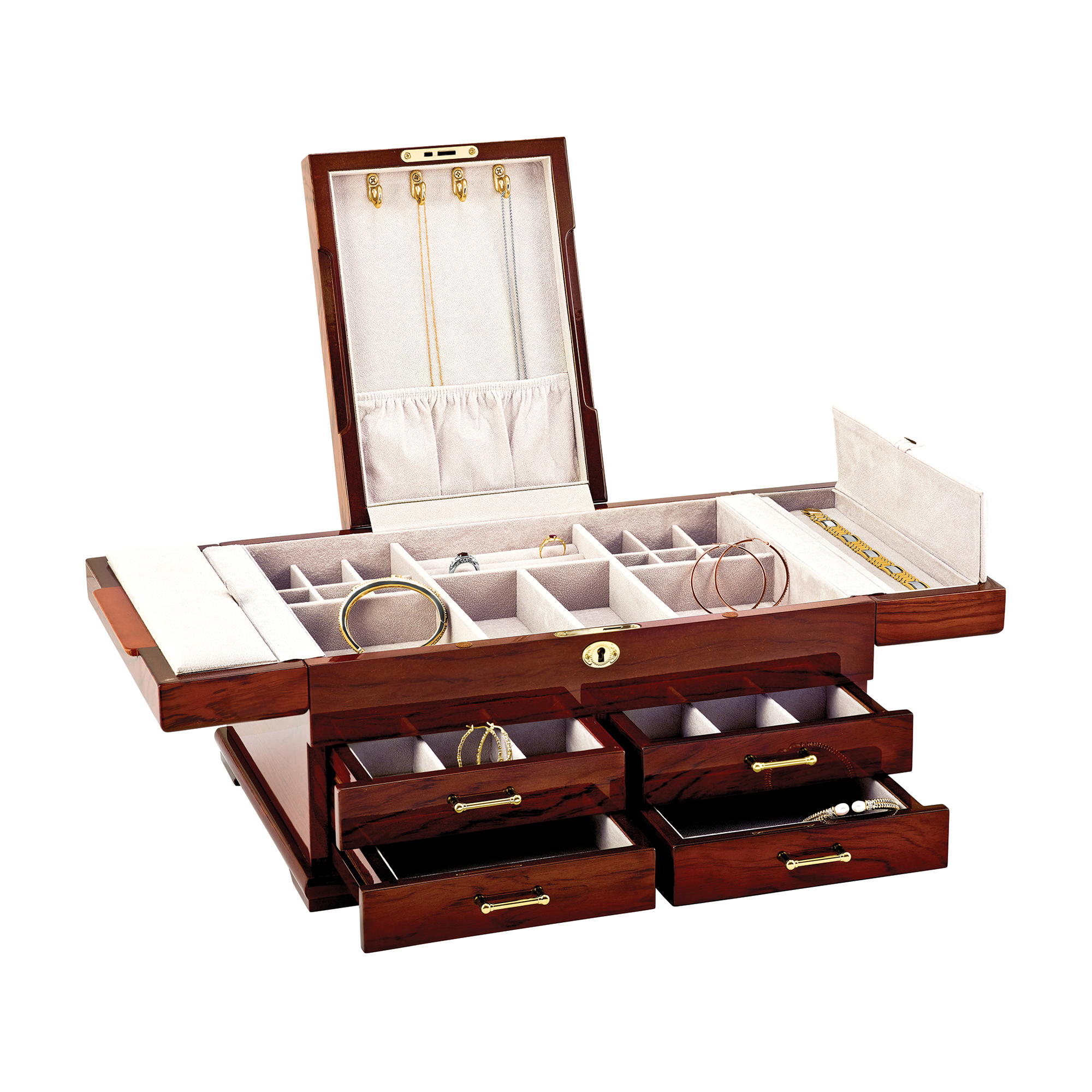 Bubinga Veneer with Mapa Burlwood Inlay Locking Jewelry Box 695$