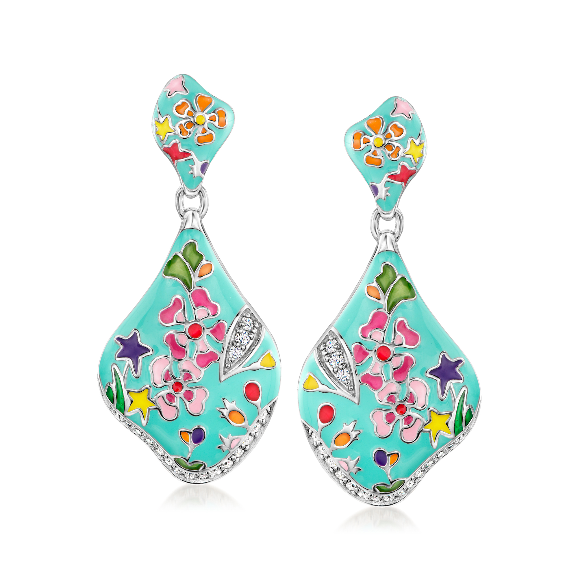 Belle Etoile Primrose Multicolored Enamel and 20 ct tw CZ Drop Earrings in Sterling Silver 375$
