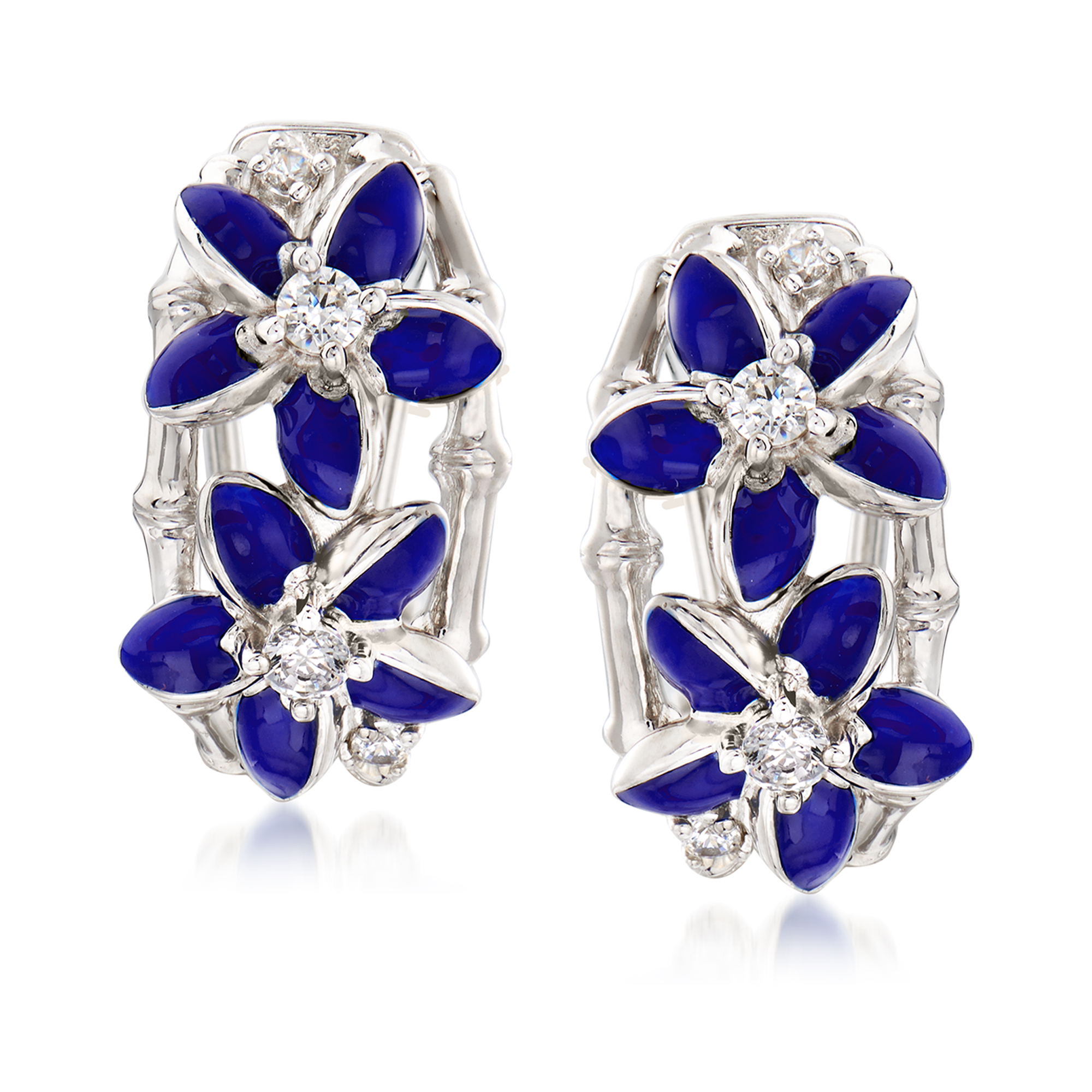 Belle Etoile Leilani Blue Enamel and 34 ct tw CZ Flower Hoop Earrings in Sterling Silver 275$