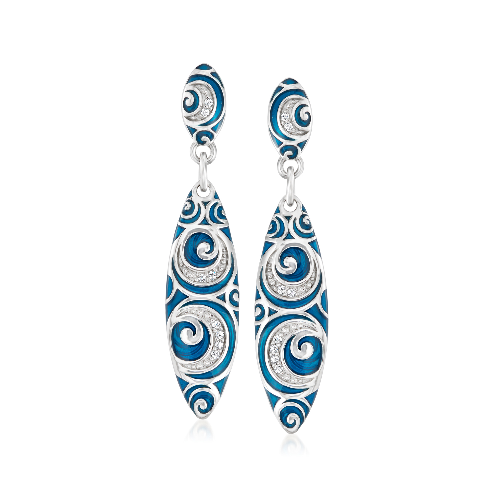 Belle Etoile Atlantis Blue Enamel Drop Earrings with CZs in Sterling Silver 250$