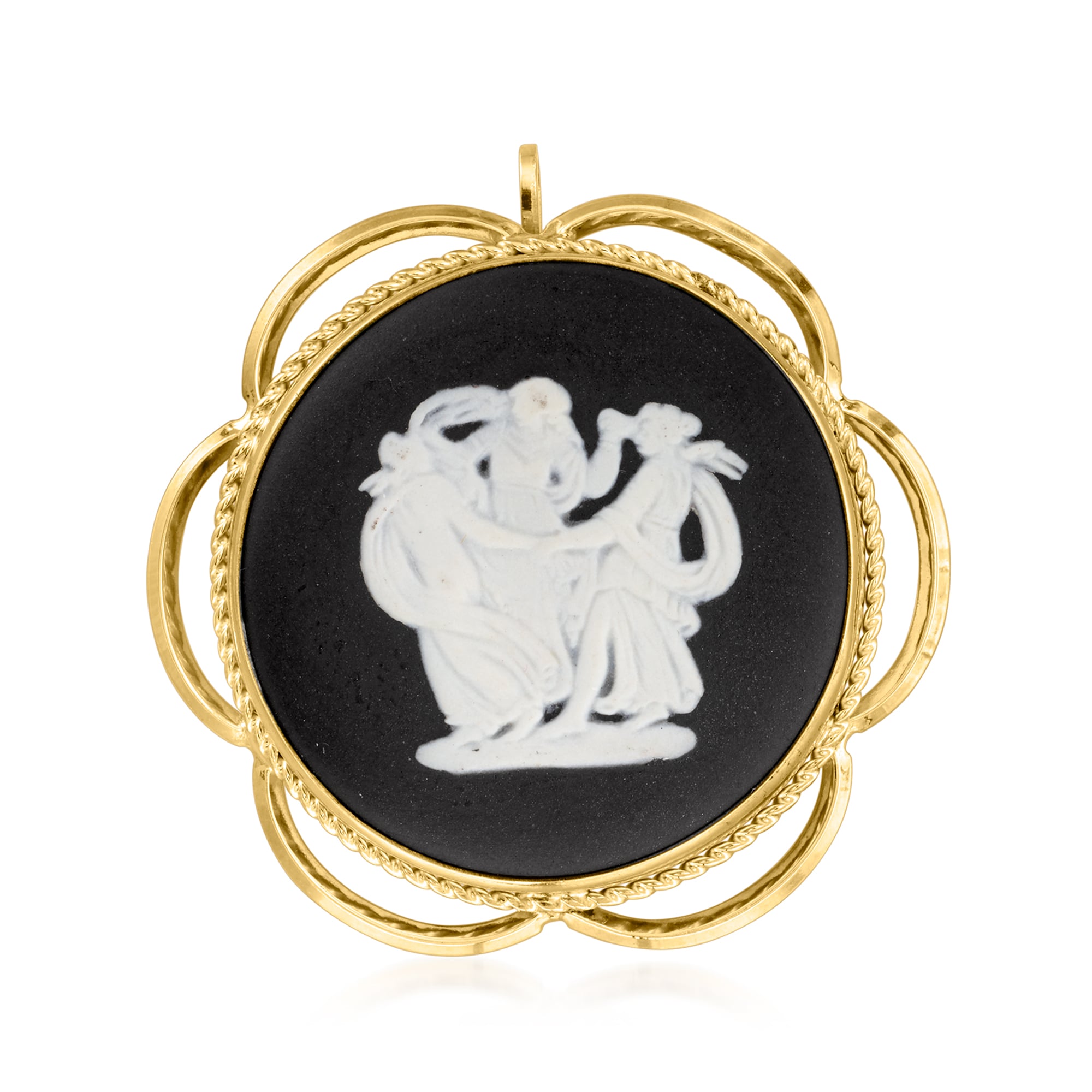 C 1980 Vintage Wedgwood Ceramic Dancing Ladies Cameo PinPendant in 10kt Yellow Gold 1495$